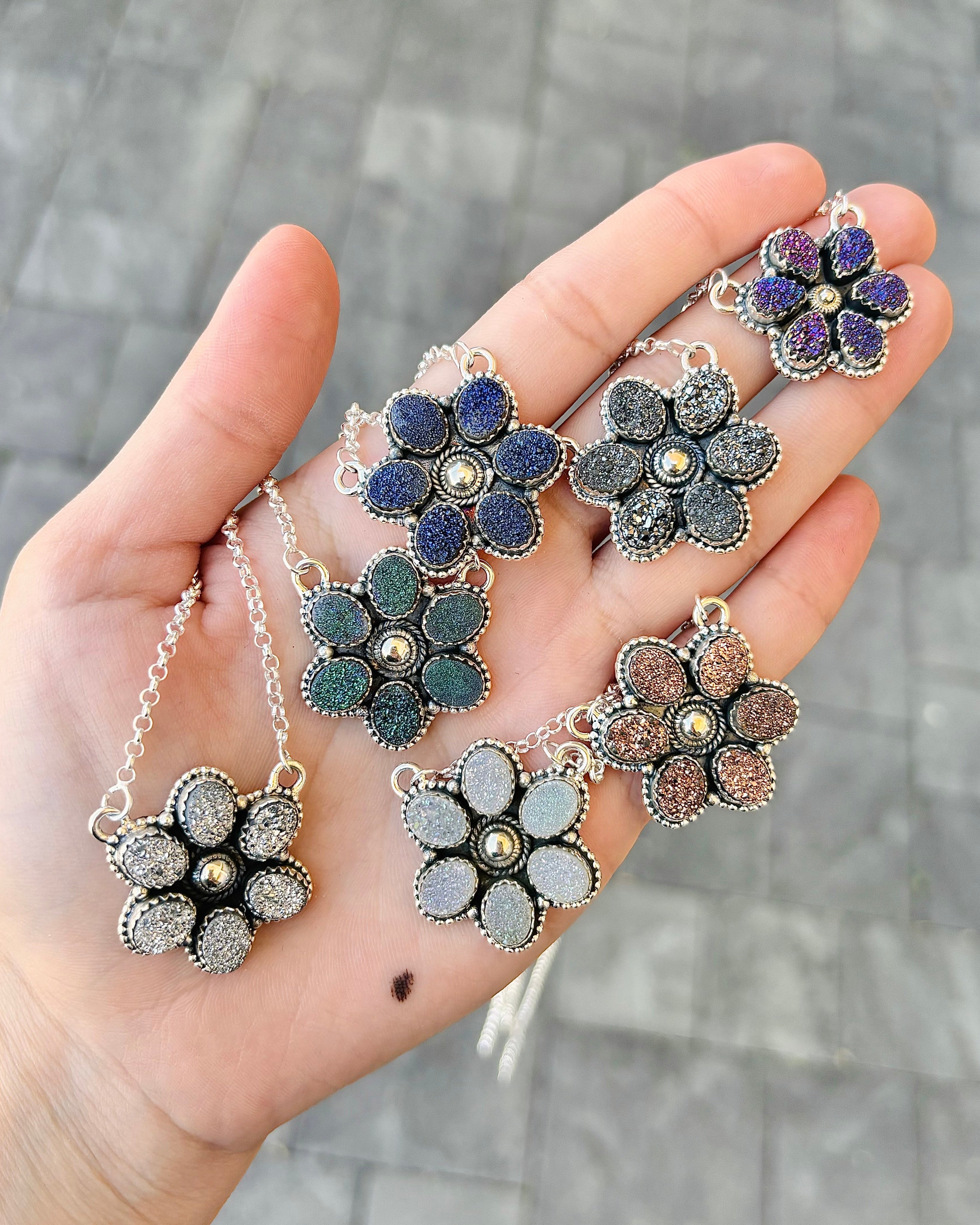 Druzy Daisy Stone Necklace-Pendant Necklaces-Krush Kandy, Women's Online Fashion Boutique Located in Phoenix, Arizona (Scottsdale Area)