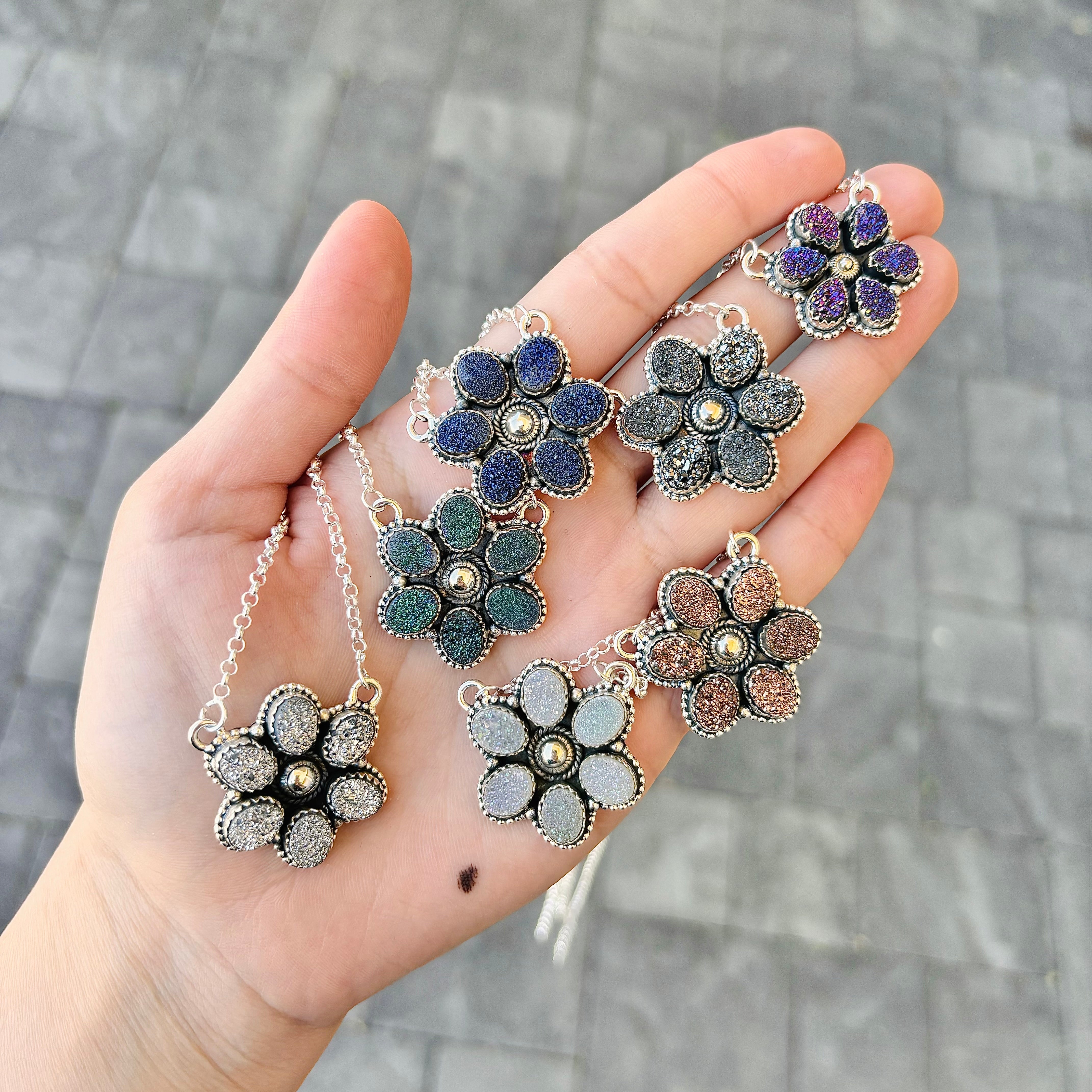 Druzy Daisy Stone Necklace-Pendant Necklaces-Krush Kandy, Women's Online Fashion Boutique Located in Phoenix, Arizona (Scottsdale Area)