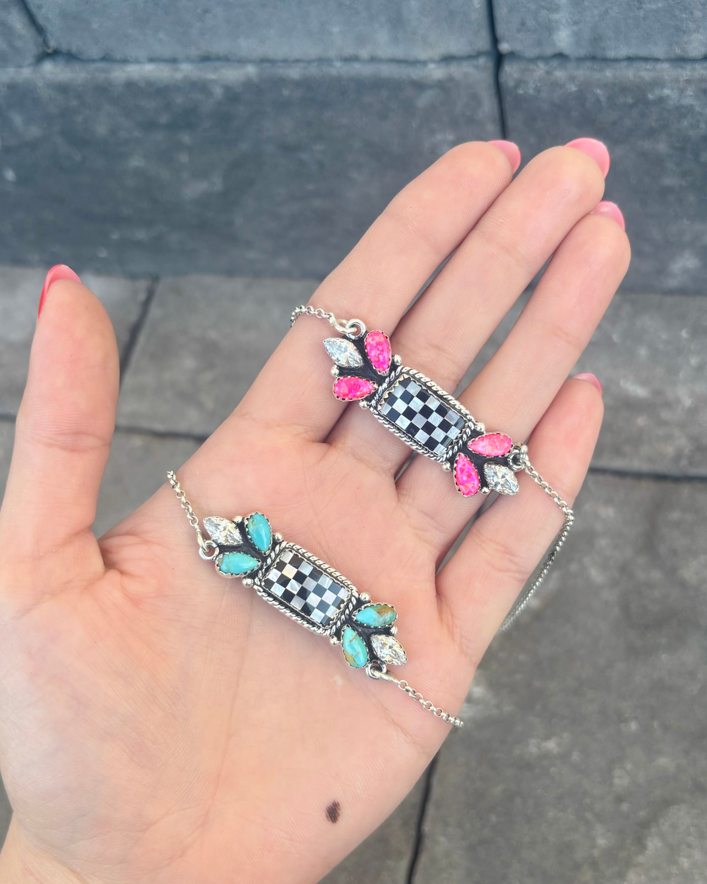 Desert Drift Stone & Checker Necklace-Charms & Pendants-Krush Kandy, Women's Online Fashion Boutique Located in Phoenix, Arizona (Scottsdale Area)