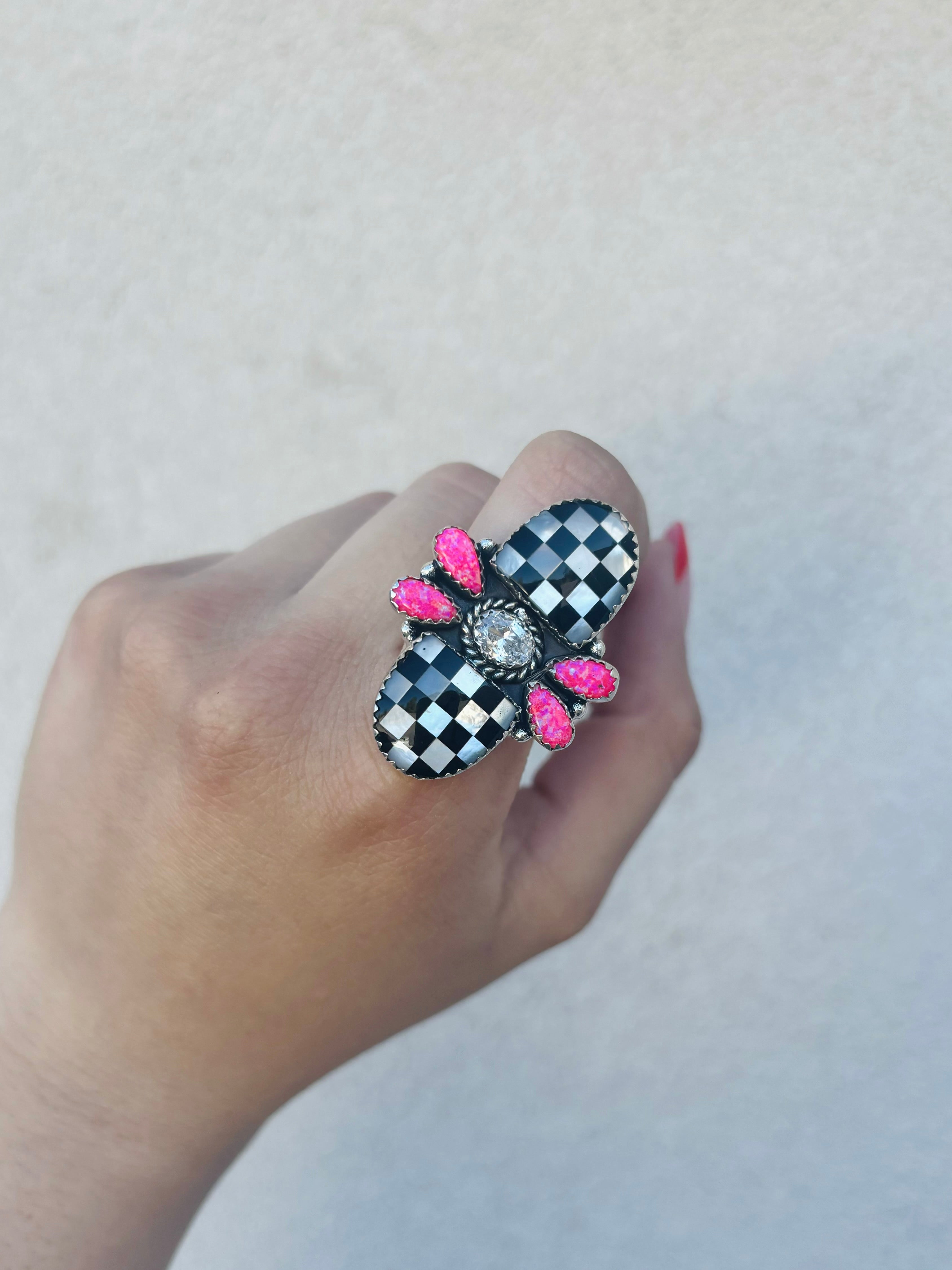 Checkered Stone Lovebug Ring-Crawler Rings-Krush Kandy, Women's Online Fashion Boutique Located in Phoenix, Arizona (Scottsdale Area)