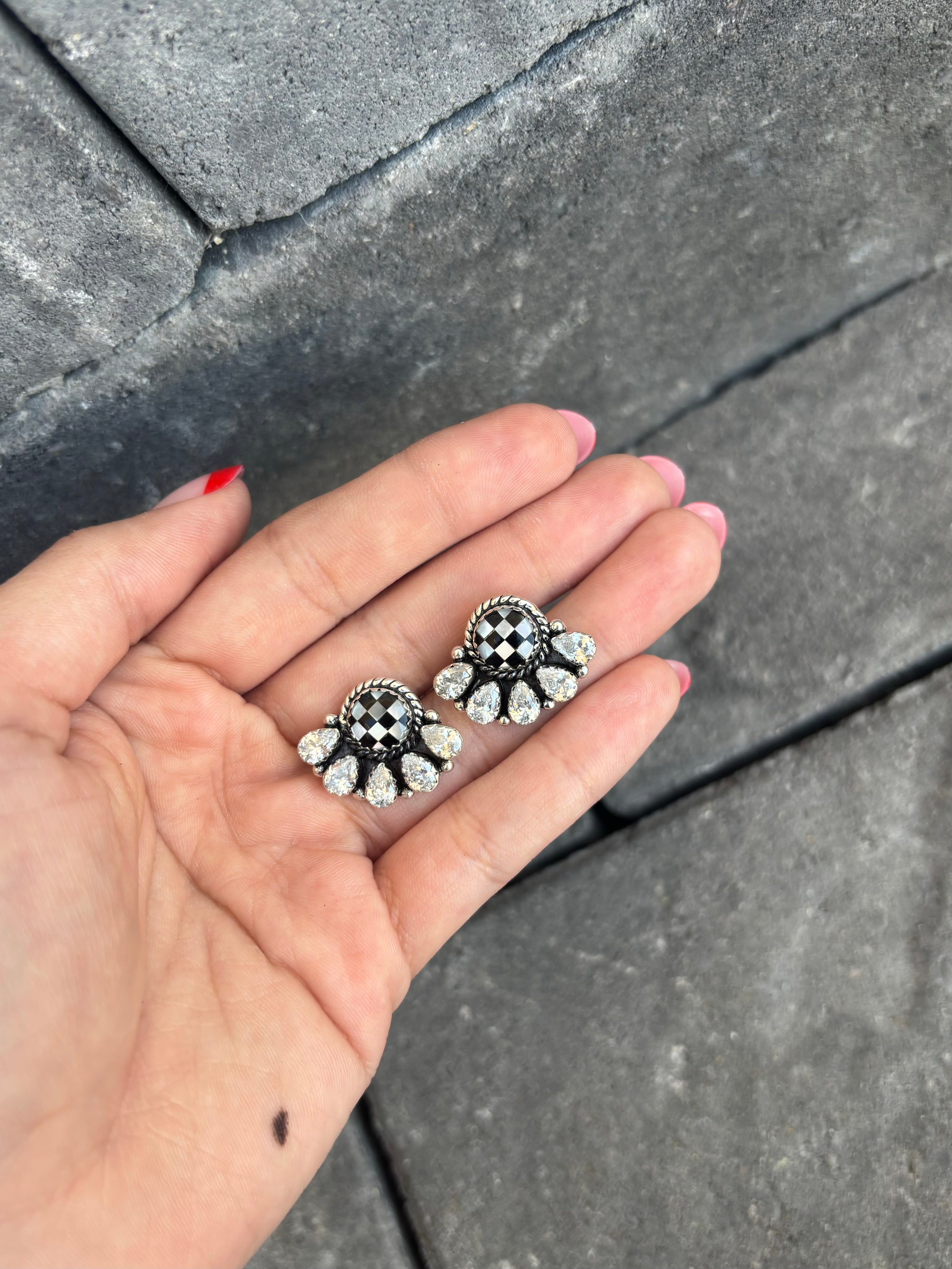 Little Baby Cluster Checkered Earrings-Stud Earrings-Krush Kandy, Women's Online Fashion Boutique Located in Phoenix, Arizona (Scottsdale Area)