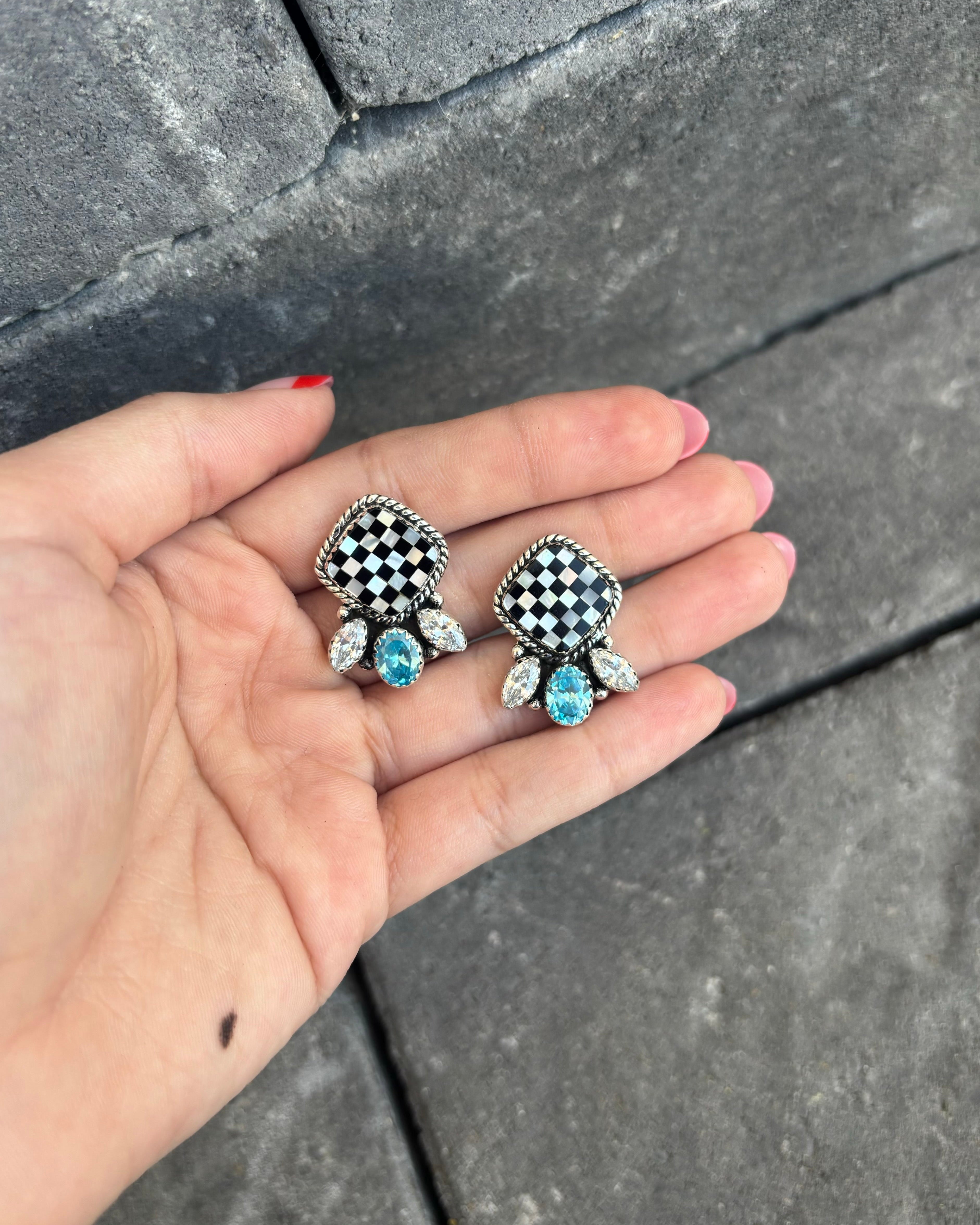 Cluster Checkered Earrings-Stud Earrings-Krush Kandy, Women's Online Fashion Boutique Located in Phoenix, Arizona (Scottsdale Area)