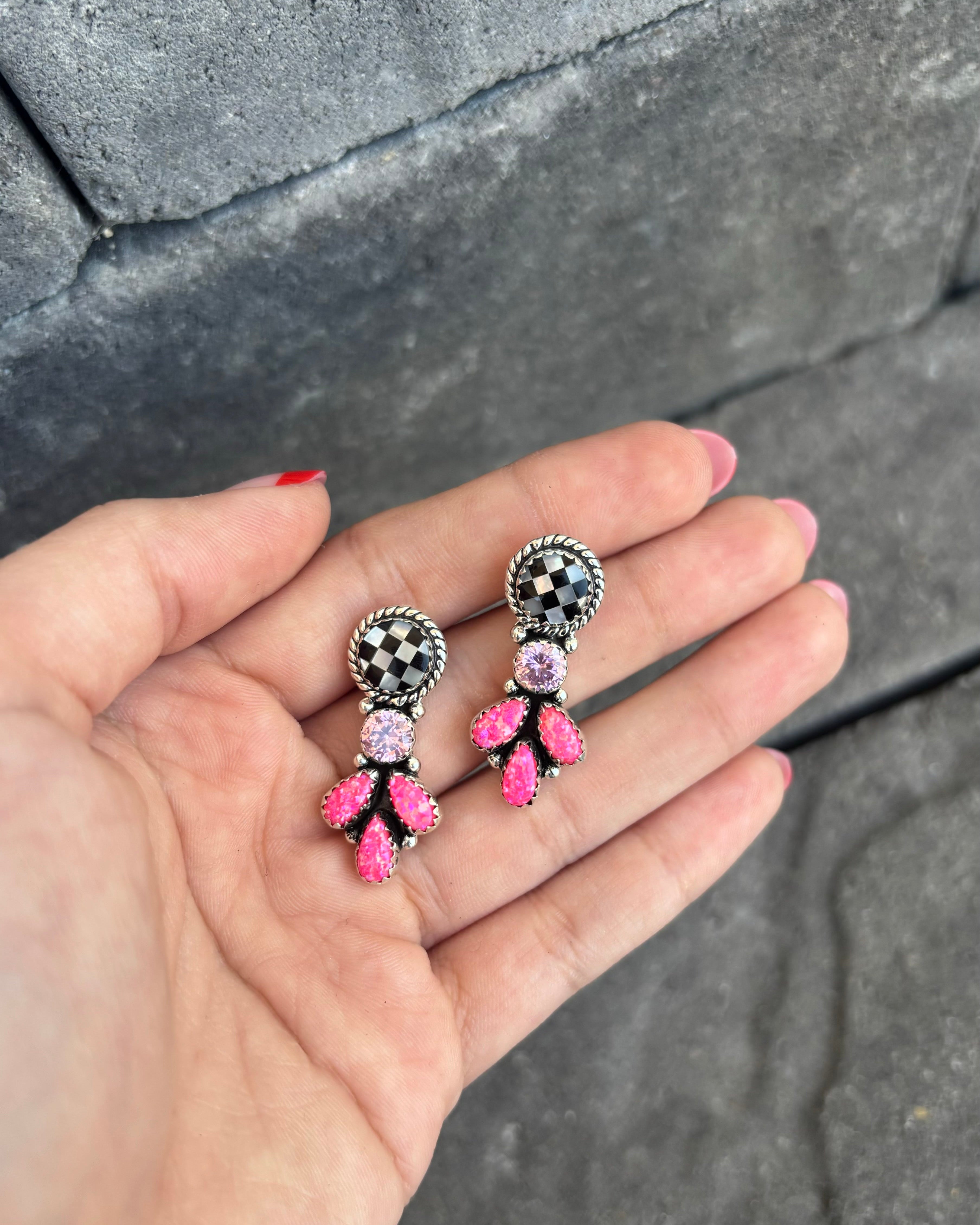 Sweet Spot Checkered Stone Earrings-Drop Earrings-Krush Kandy, Women's Online Fashion Boutique Located in Phoenix, Arizona (Scottsdale Area)