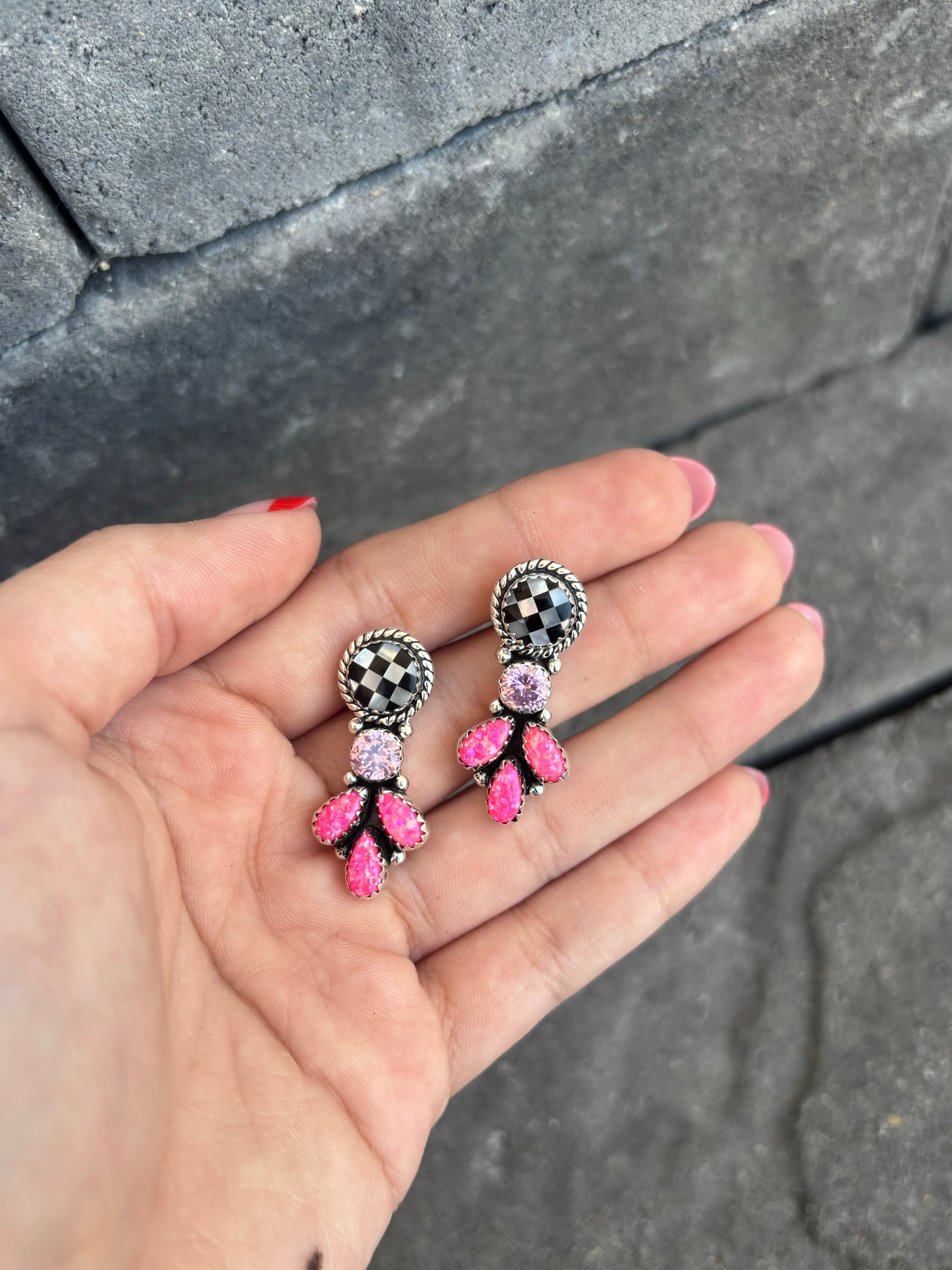 Sweet Spot Checkered Stone Earrings-Drop Earrings-Krush Kandy, Women's Online Fashion Boutique Located in Phoenix, Arizona (Scottsdale Area)