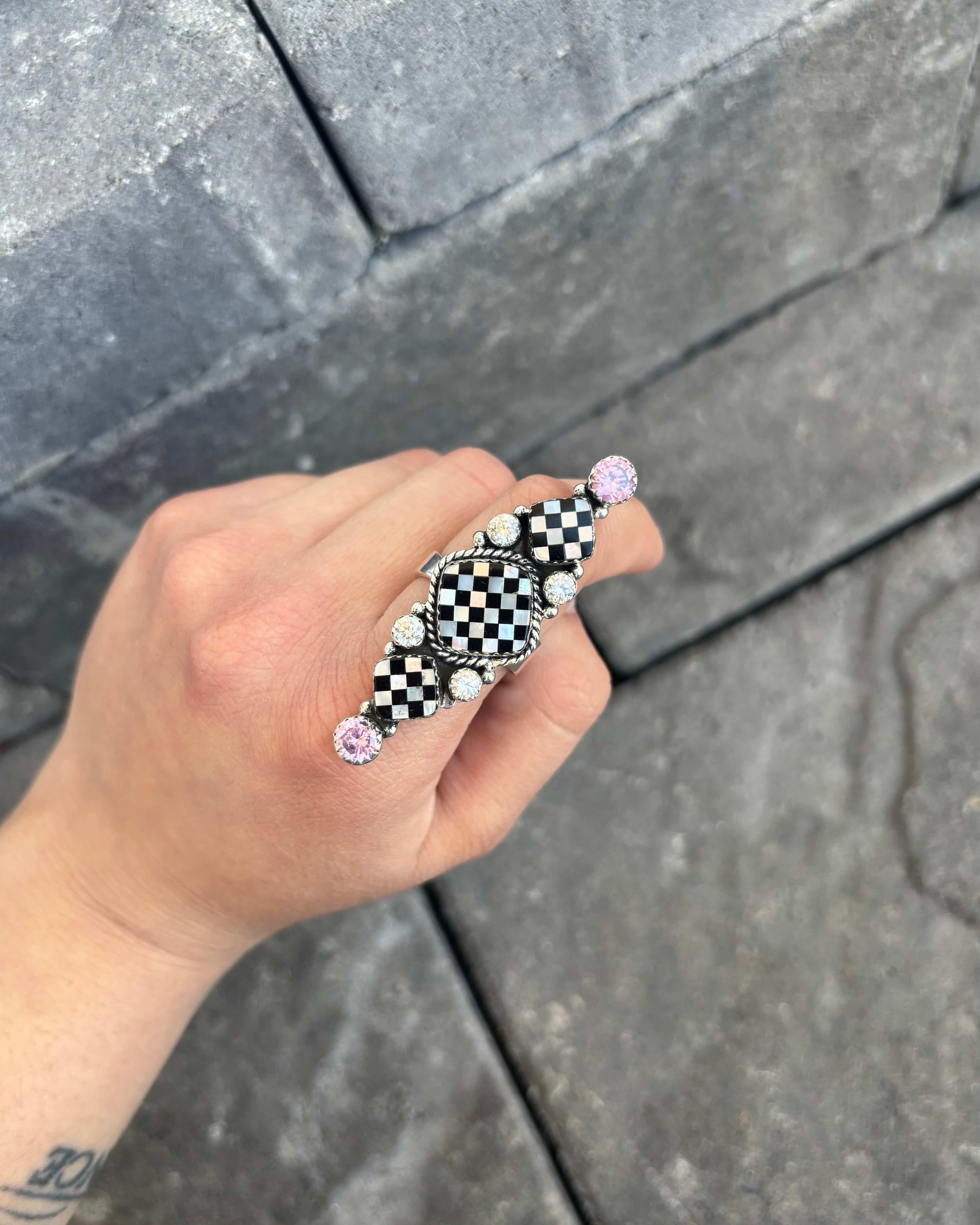 On Your Mark Checkered & CZ Ring-Crawler Rings-Krush Kandy, Women's Online Fashion Boutique Located in Phoenix, Arizona (Scottsdale Area)
