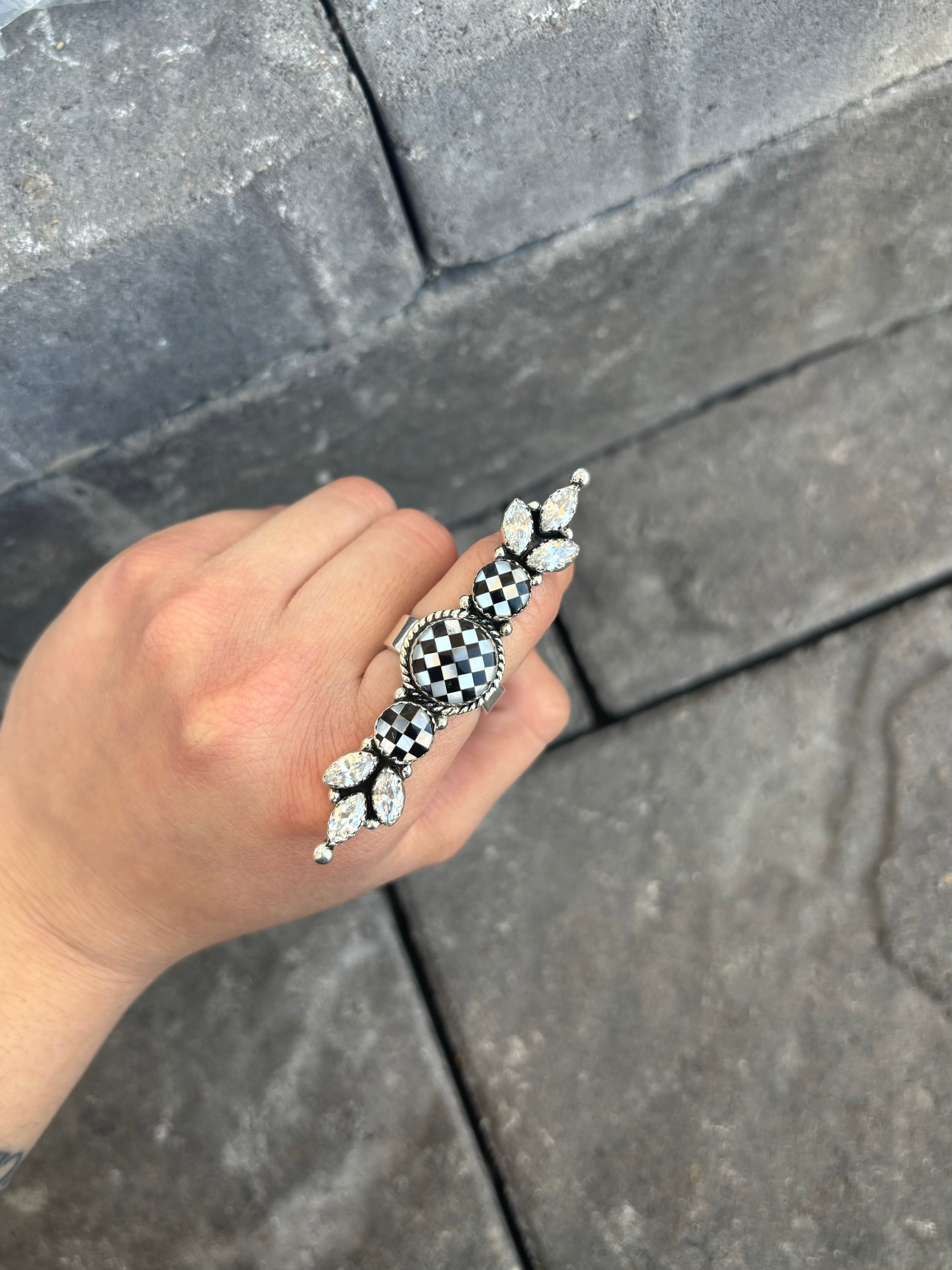 To The Point Checkered & Crystal Ring-Crawler Rings-Krush Kandy, Women's Online Fashion Boutique Located in Phoenix, Arizona (Scottsdale Area)