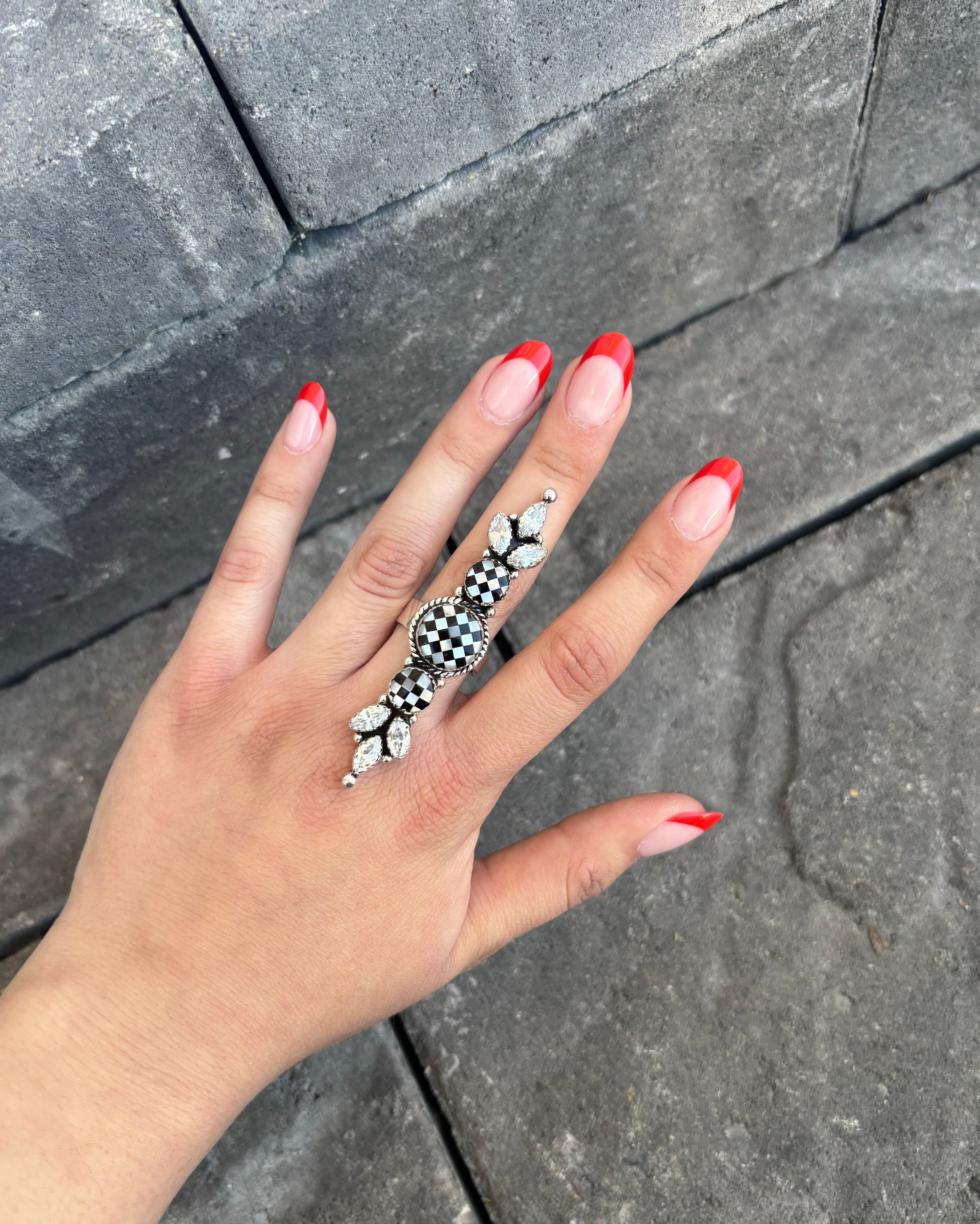 To The Point Checkered & Crystal Ring-Crawler Rings-Krush Kandy, Women's Online Fashion Boutique Located in Phoenix, Arizona (Scottsdale Area)