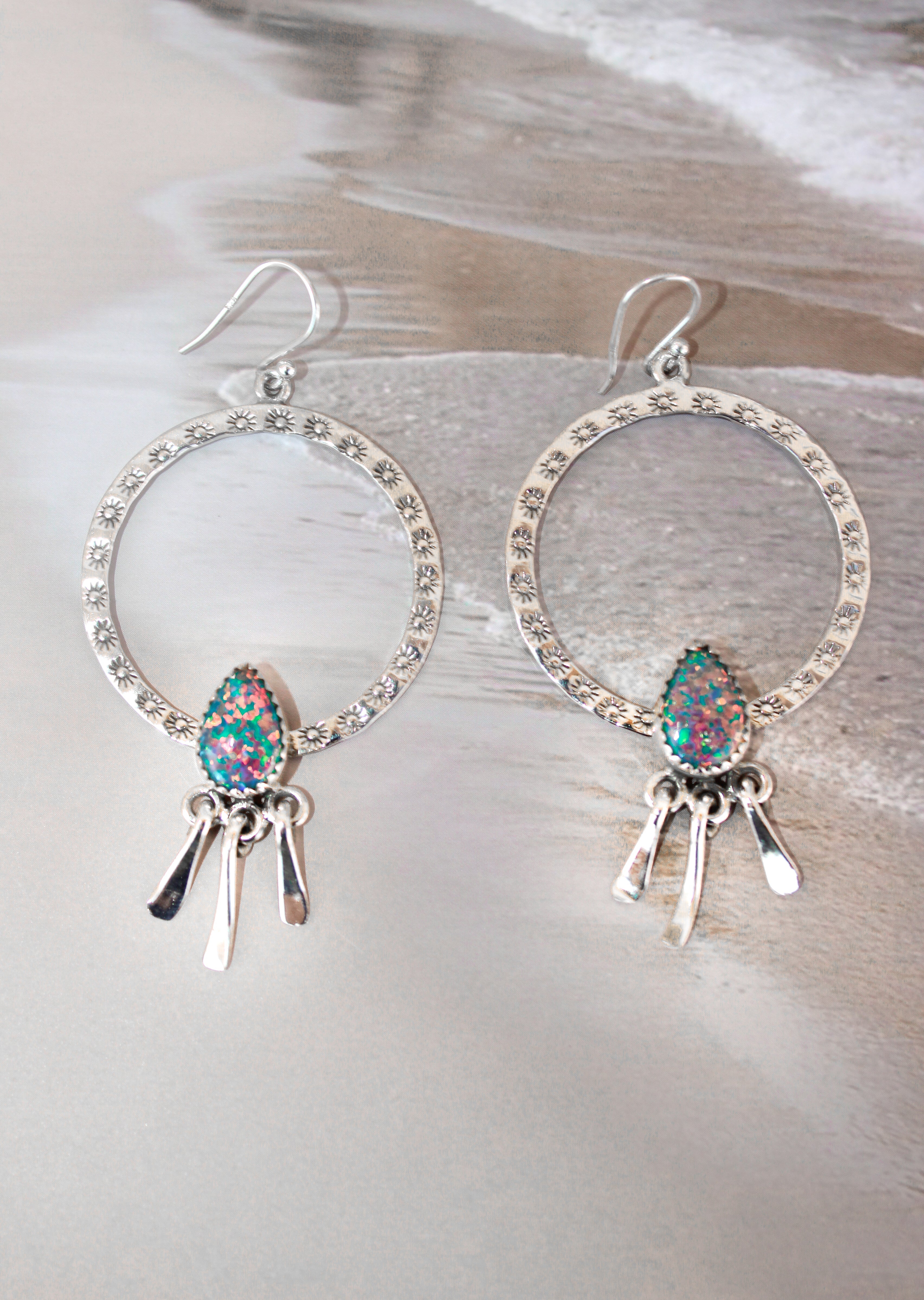 Sunny Stamped Stone Fringe Earrings PREORDER-Drop Earrings-Krush Kandy, Women's Online Fashion Boutique Located in Phoenix, Arizona (Scottsdale Area)