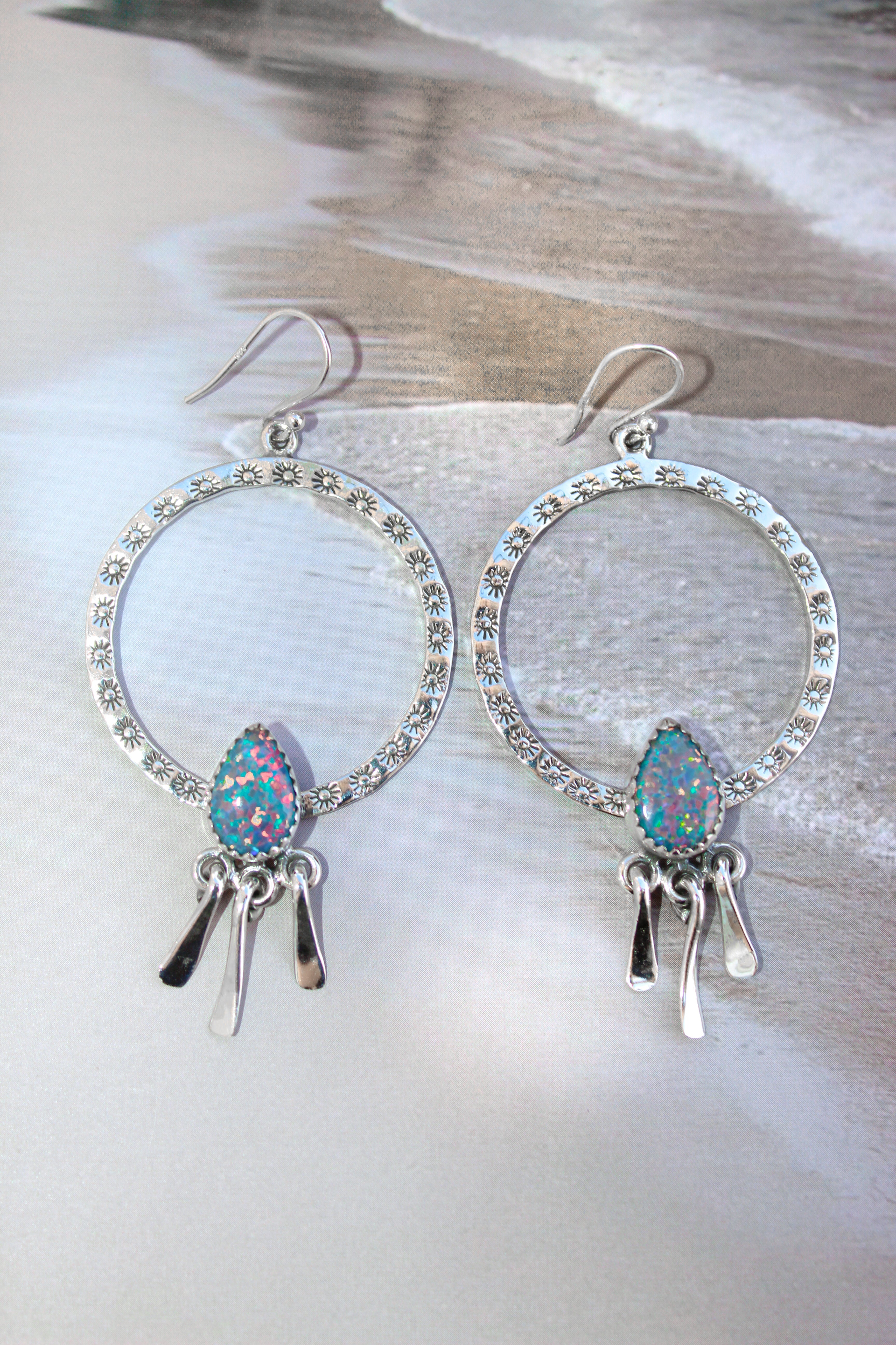 Sunny Stamped Stone Fringe Earrings PREORDER-Drop Earrings-Krush Kandy, Women's Online Fashion Boutique Located in Phoenix, Arizona (Scottsdale Area)