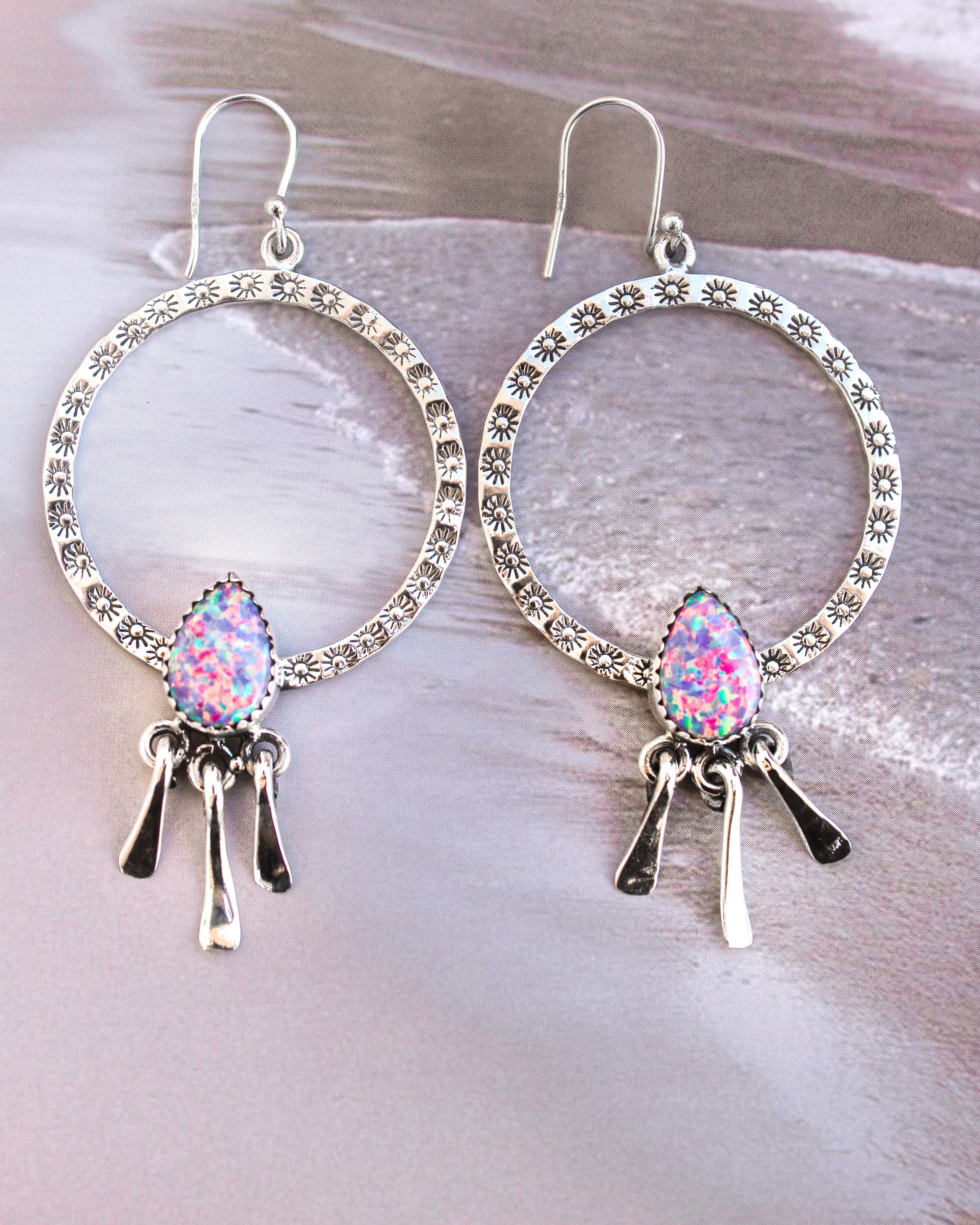 Sunny Stamped Stone Fringe Earrings PREORDER-Drop Earrings-Krush Kandy, Women's Online Fashion Boutique Located in Phoenix, Arizona (Scottsdale Area)