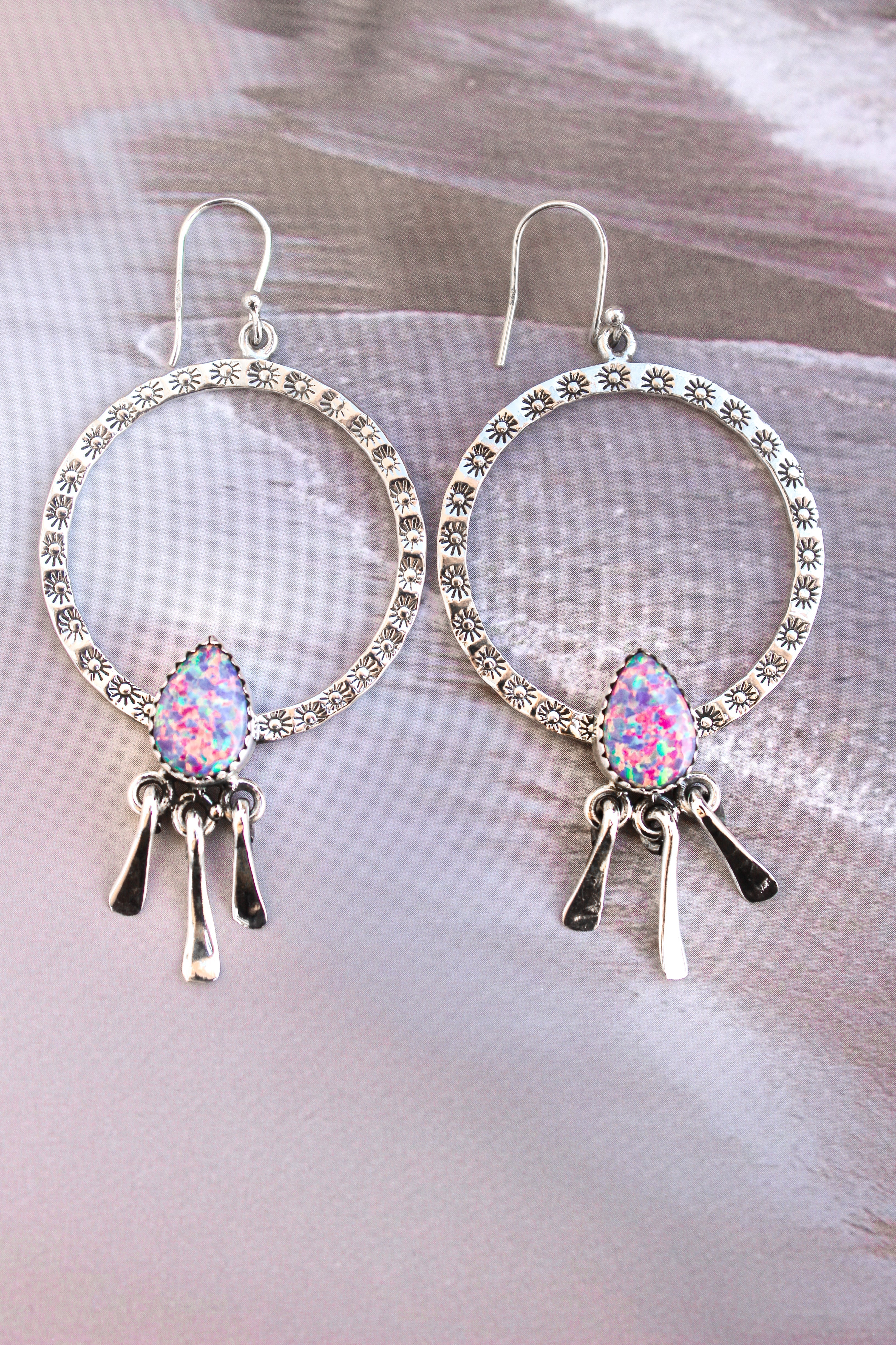 Sunny Stamped Stone Fringe Earrings PREORDER-Drop Earrings-Krush Kandy, Women's Online Fashion Boutique Located in Phoenix, Arizona (Scottsdale Area)