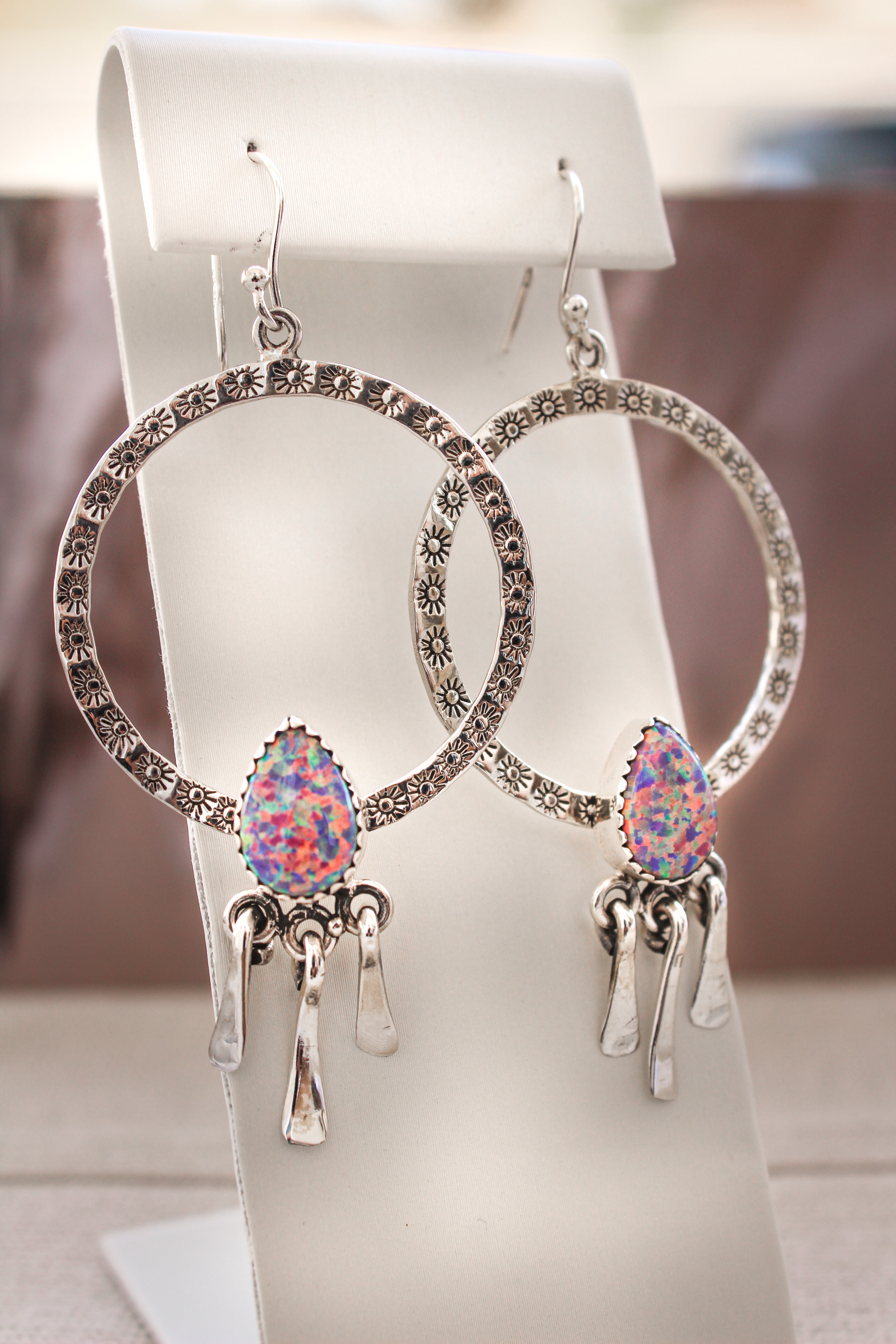 Sunny Stamped Stone Fringe Earrings PREORDER-Drop Earrings-Krush Kandy, Women's Online Fashion Boutique Located in Phoenix, Arizona (Scottsdale Area)