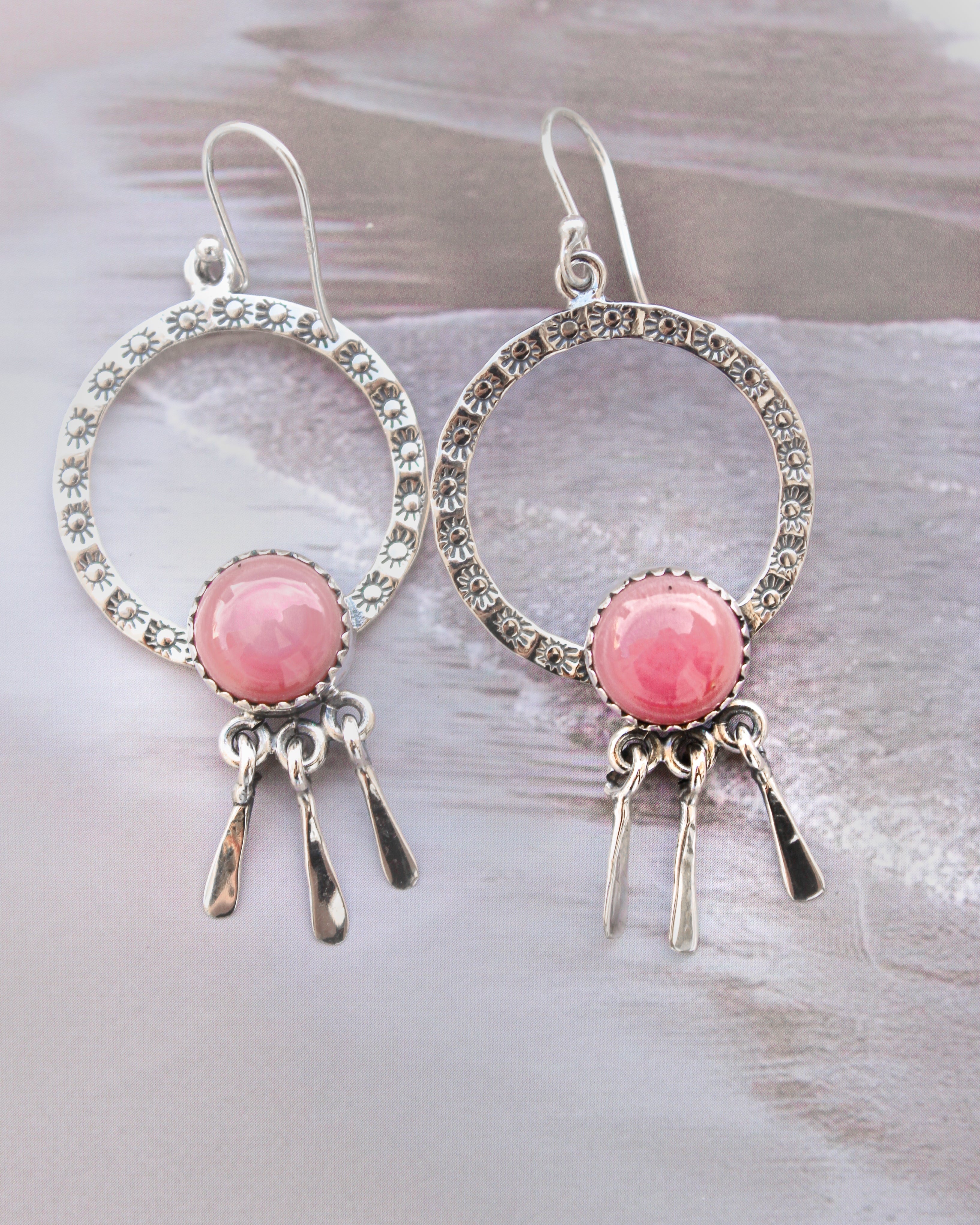 Sunny Stamped Stone Fringe Earrings PREORDER-Drop Earrings-Krush Kandy, Women's Online Fashion Boutique Located in Phoenix, Arizona (Scottsdale Area)