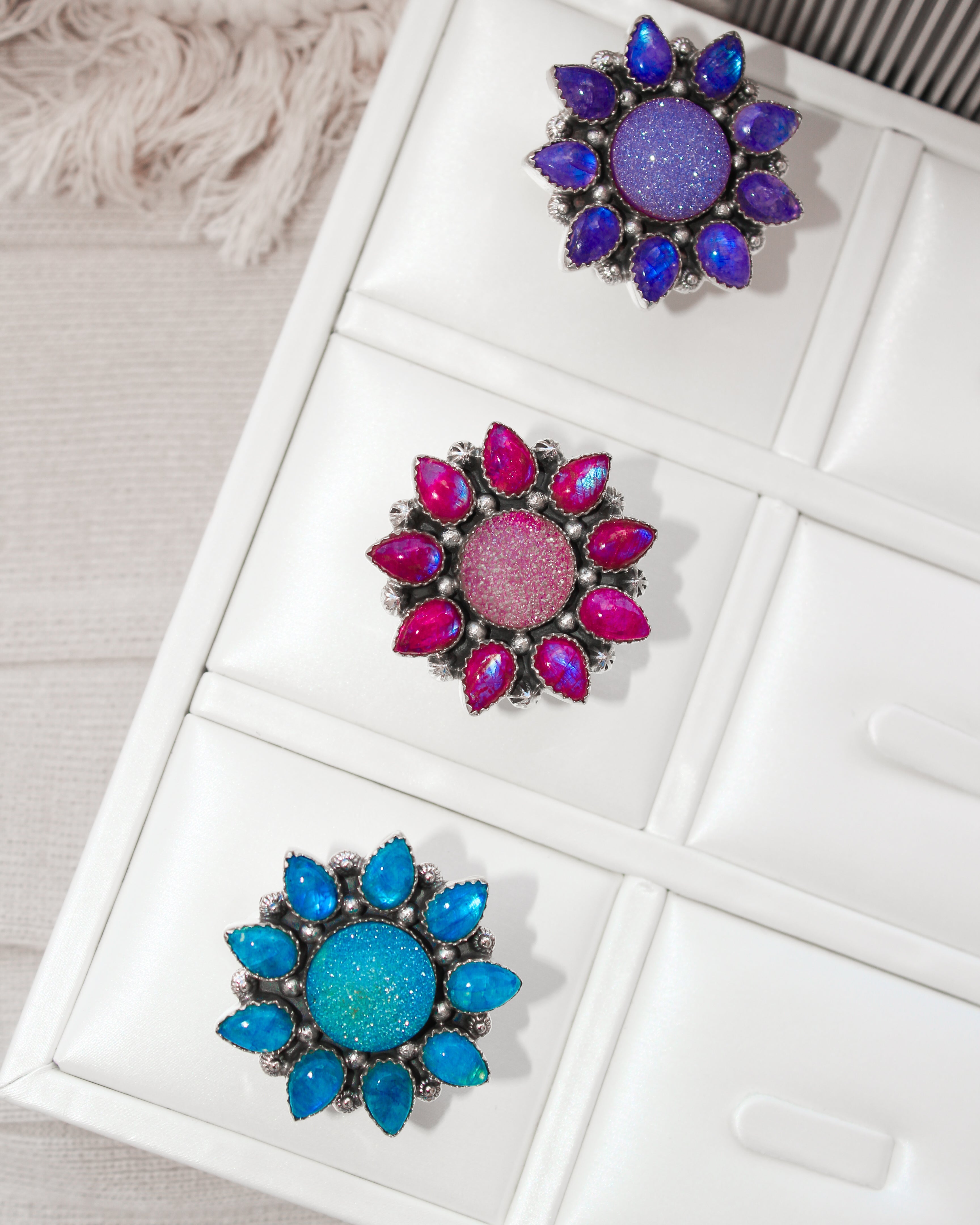 SUNSHINE Rainbow Moonstone Dyed Sterling Silver Rings | PREORDER NOW OPEN-Cluster Rings-Krush Kandy, Women's Online Fashion Boutique Located in Phoenix, Arizona (Scottsdale Area)