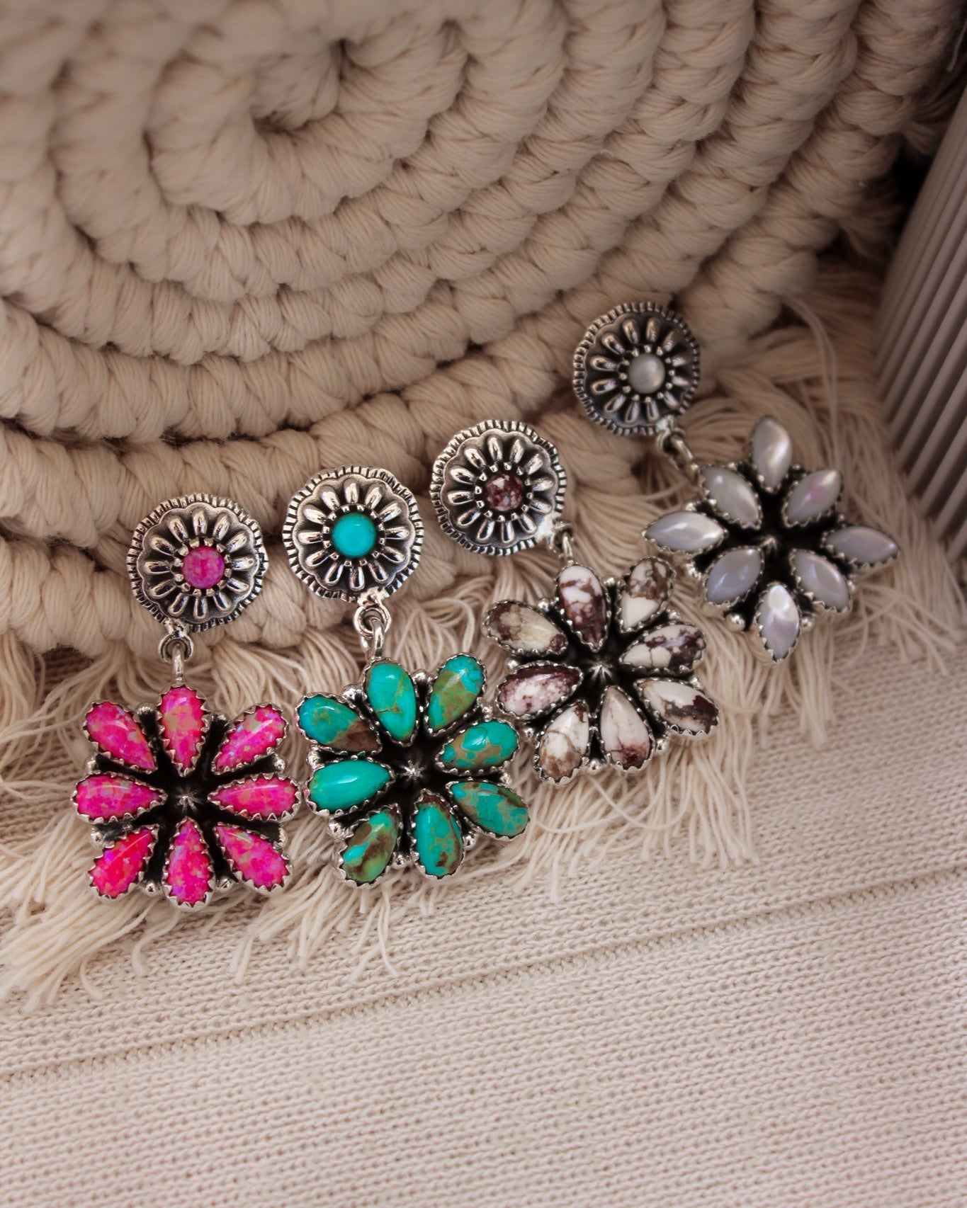 Stone Concho Blossom Earrings-Drop Earrings-Krush Kandy, Women's Online Fashion Boutique Located in Phoenix, Arizona (Scottsdale Area)