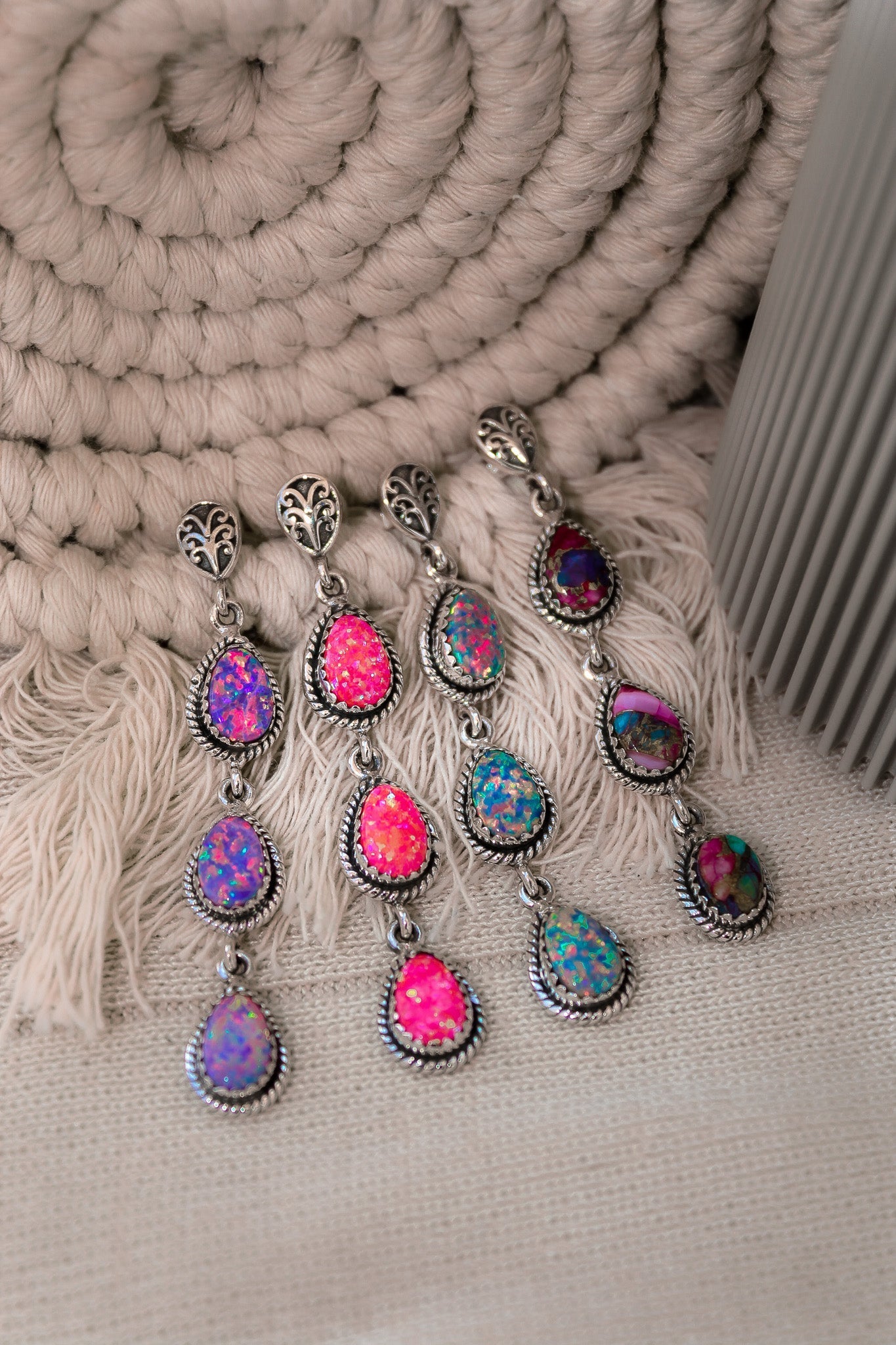 Sterling Silver Burst Stone Drop Earrings-Drop Earrings-Krush Kandy, Women's Online Fashion Boutique Located in Phoenix, Arizona (Scottsdale Area)