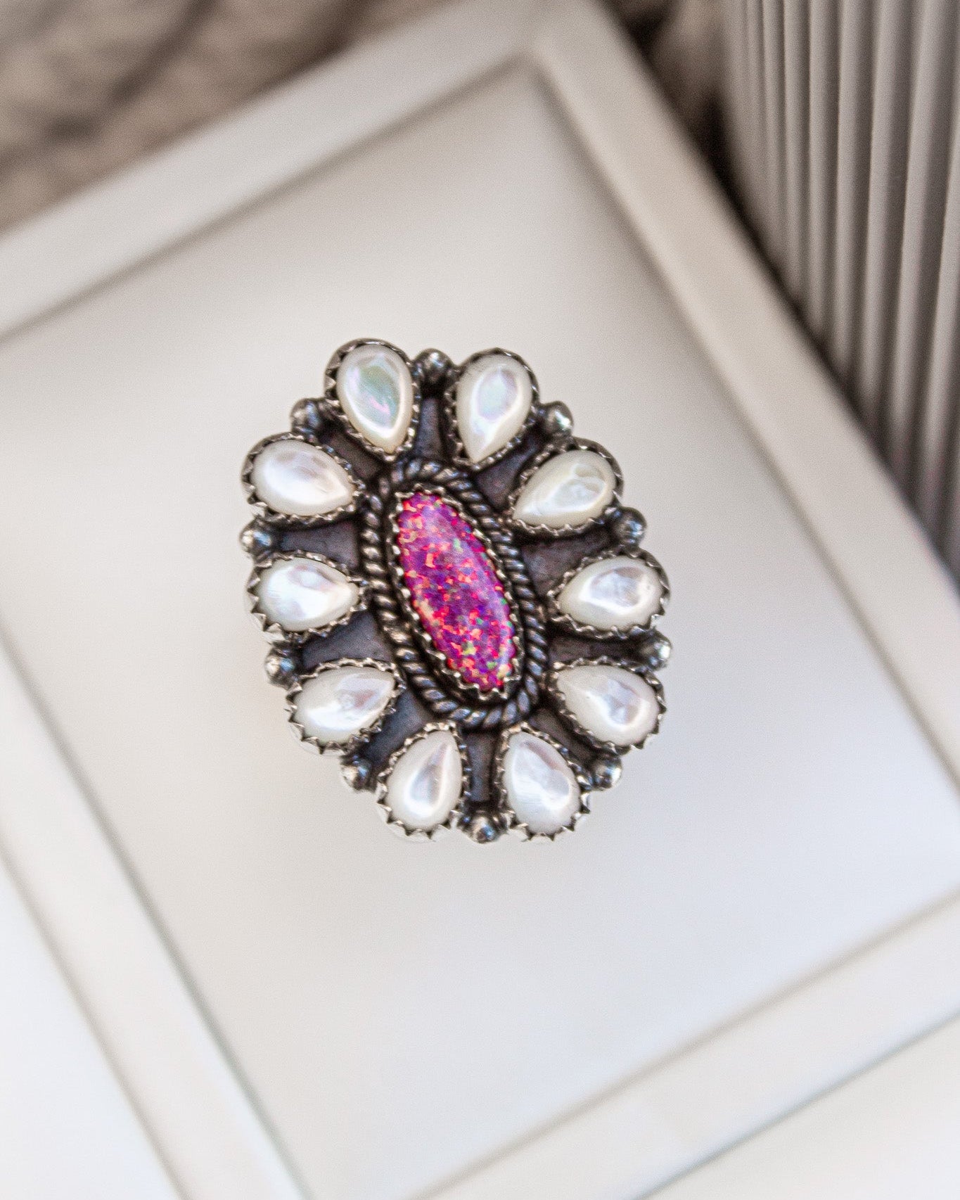 Opal & White Shell Concho Ring-Cluster Rings-Krush Kandy, Women's Online Fashion Boutique Located in Phoenix, Arizona (Scottsdale Area)