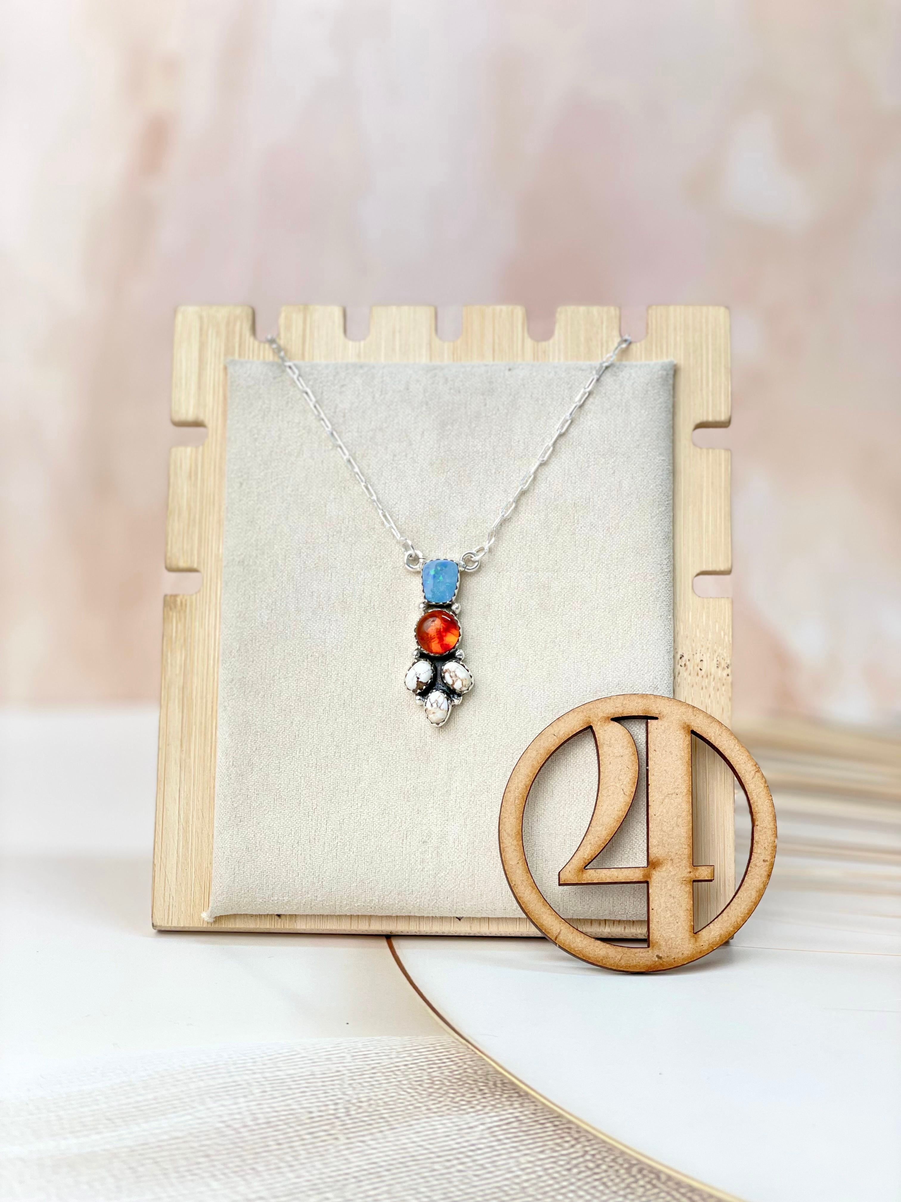 Australian opal, Wildhorse & Amber Stone Necklaces-Necklaces-Krush Kandy, Women's Online Fashion Boutique Located in Phoenix, Arizona (Scottsdale Area)