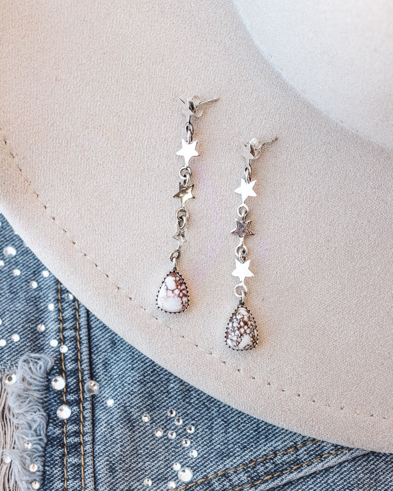 Sterling Silver Star Stone Drop Earrings-Drop Earrings-Krush Kandy, Women's Online Fashion Boutique Located in Phoenix, Arizona (Scottsdale Area)