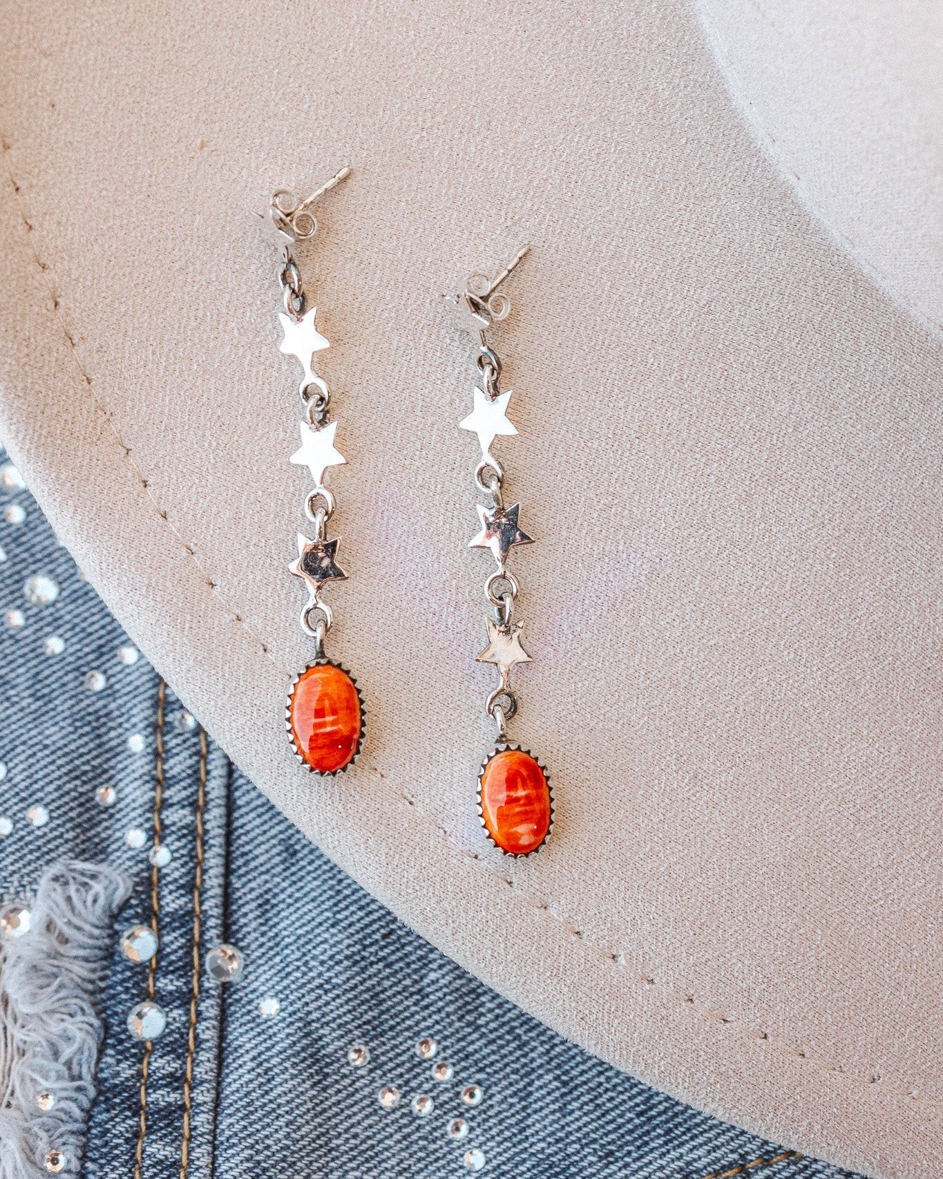 Sterling Silver Star Stone Drop Earrings-Drop Earrings-Krush Kandy, Women's Online Fashion Boutique Located in Phoenix, Arizona (Scottsdale Area)