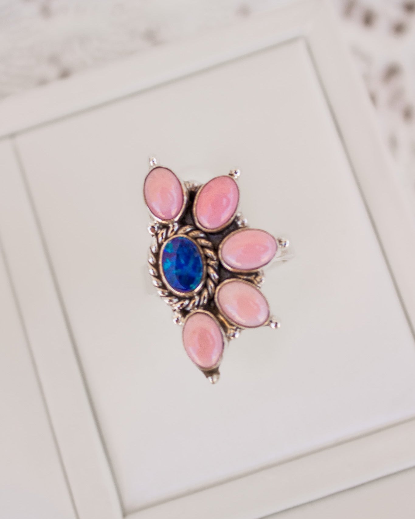 Pink Conch & Stone Half Flower Ring-Cluster Rings-Krush Kandy, Women's Online Fashion Boutique Located in Phoenix, Arizona (Scottsdale Area)