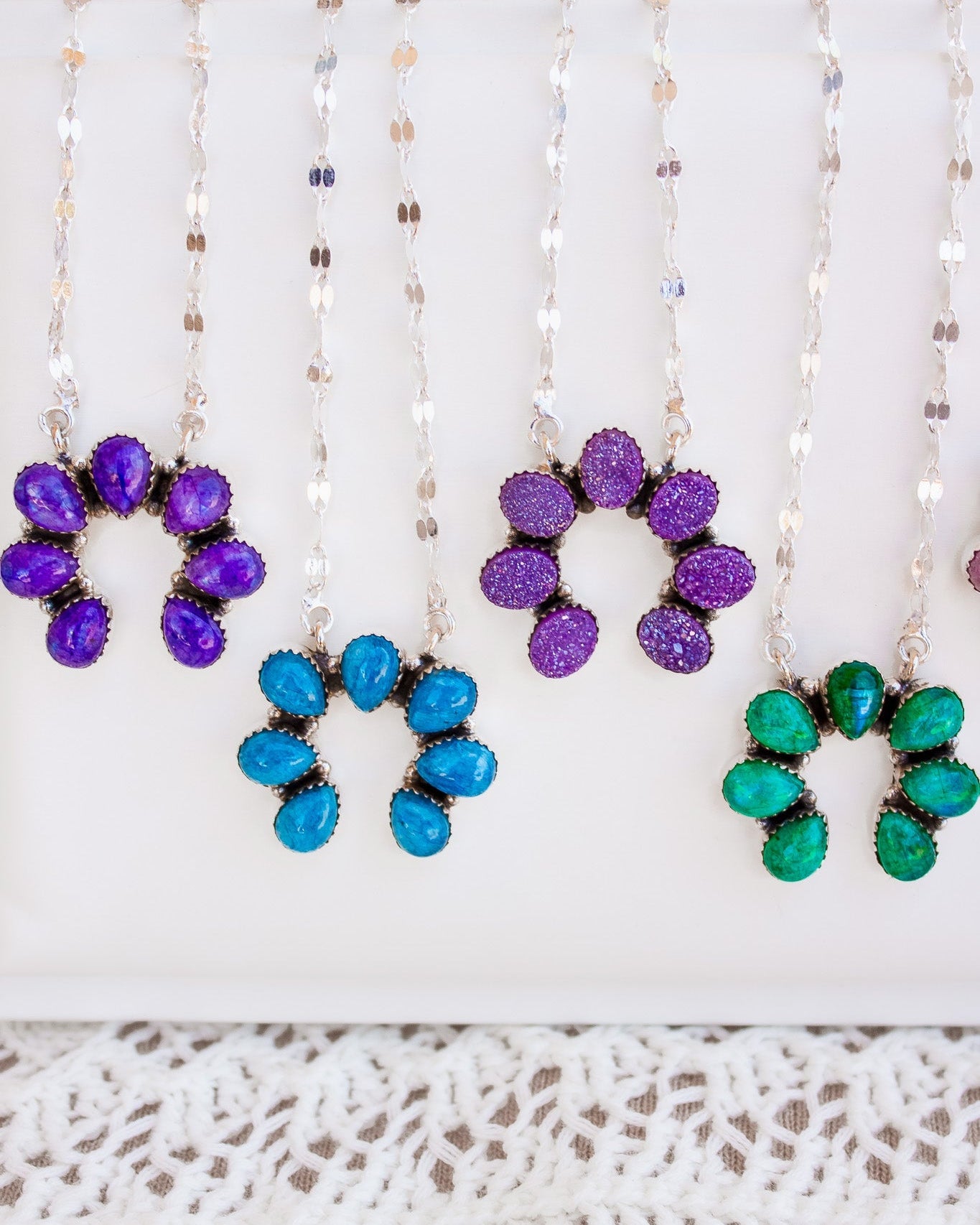 Dyed Moonstone & Druzy Horseshoe Necklaces-Chain Necklaces-Krush Kandy, Women's Online Fashion Boutique Located in Phoenix, Arizona (Scottsdale Area)