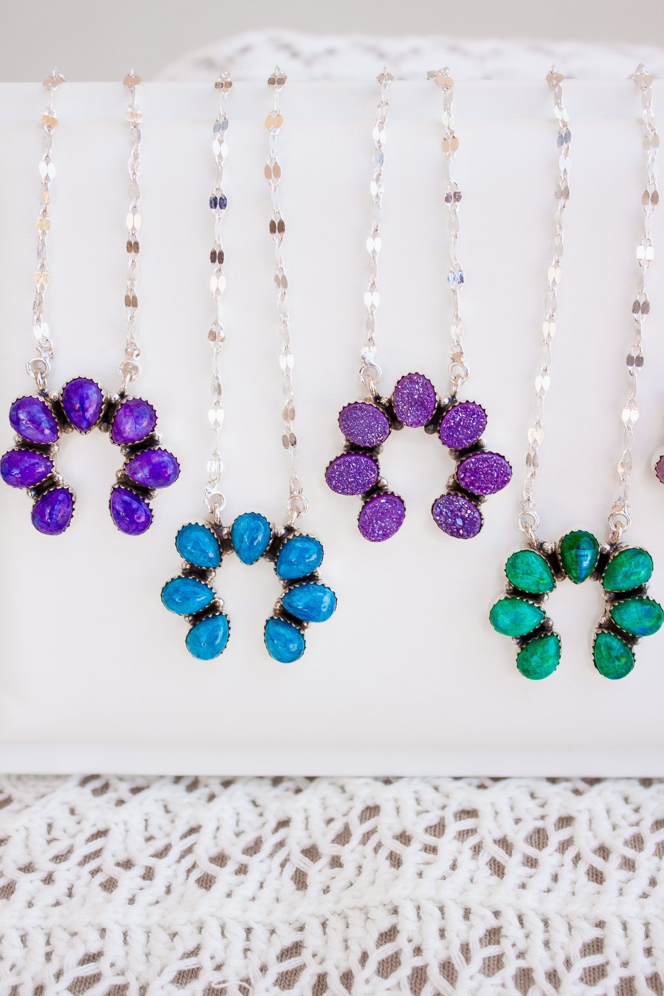 Dyed Moonstone & Druzy Horseshoe Necklaces-Chain Necklaces-Krush Kandy, Women's Online Fashion Boutique Located in Phoenix, Arizona (Scottsdale Area)