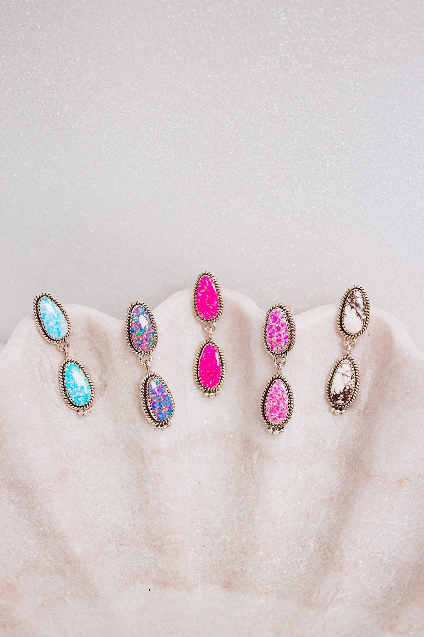 Sterling Silver Stone Drop Slab Earrings-Drop Earrings-Krush Kandy, Women's Online Fashion Boutique Located in Phoenix, Arizona (Scottsdale Area)