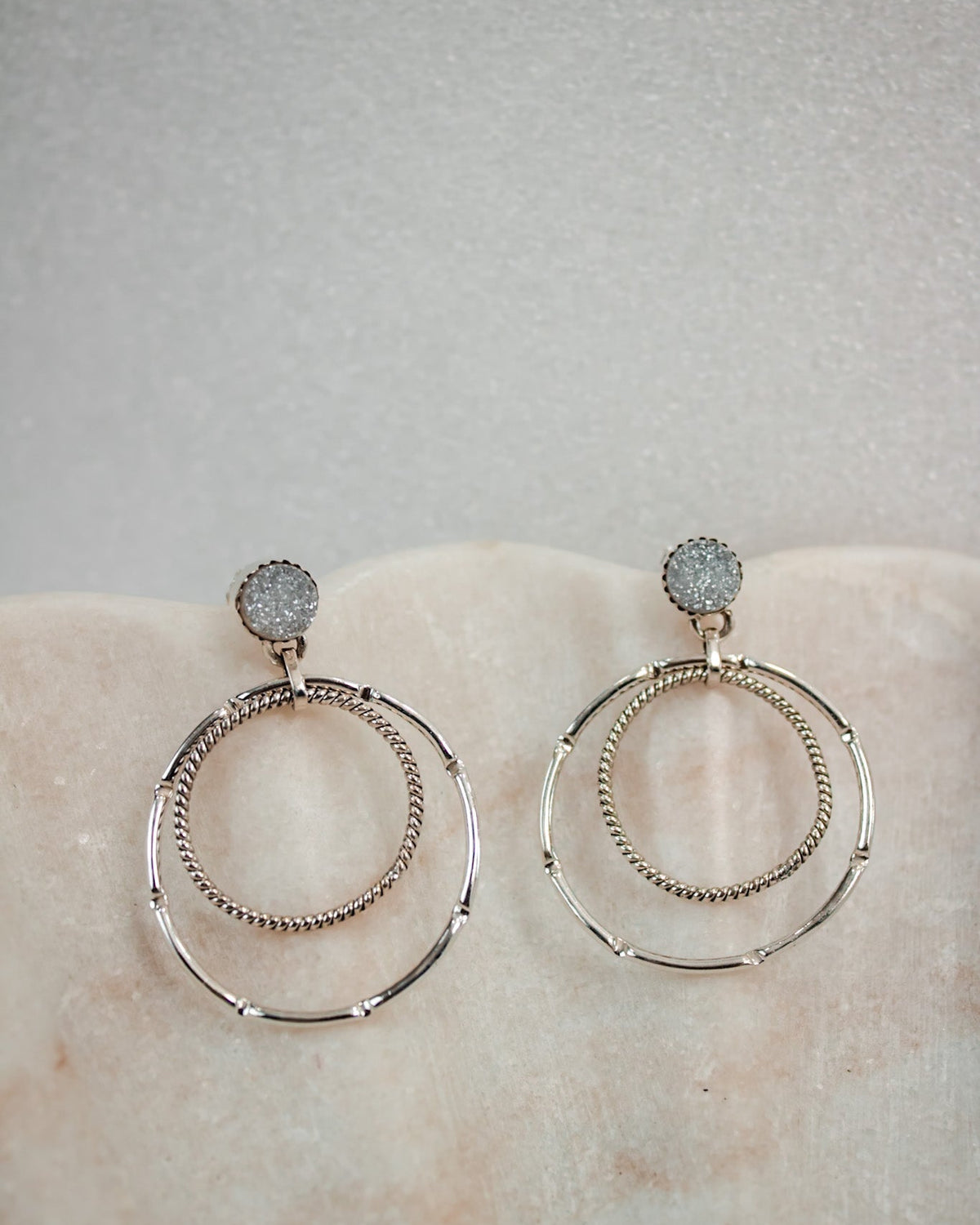 Druzy Double Hoop Earrings | By KKB-Hoop Earrings-Krush Kandy, Women's Online Fashion Boutique Located in Phoenix, Arizona (Scottsdale Area)