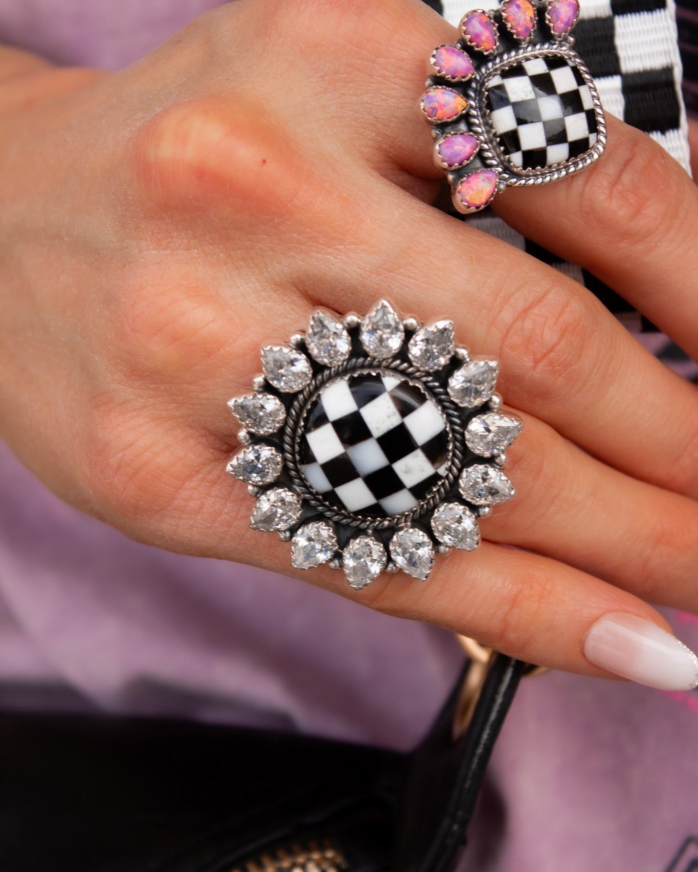 Checkered Sunflower Stone Ring-Band Rings-Krush Kandy, Women's Online Fashion Boutique Located in Phoenix, Arizona (Scottsdale Area)