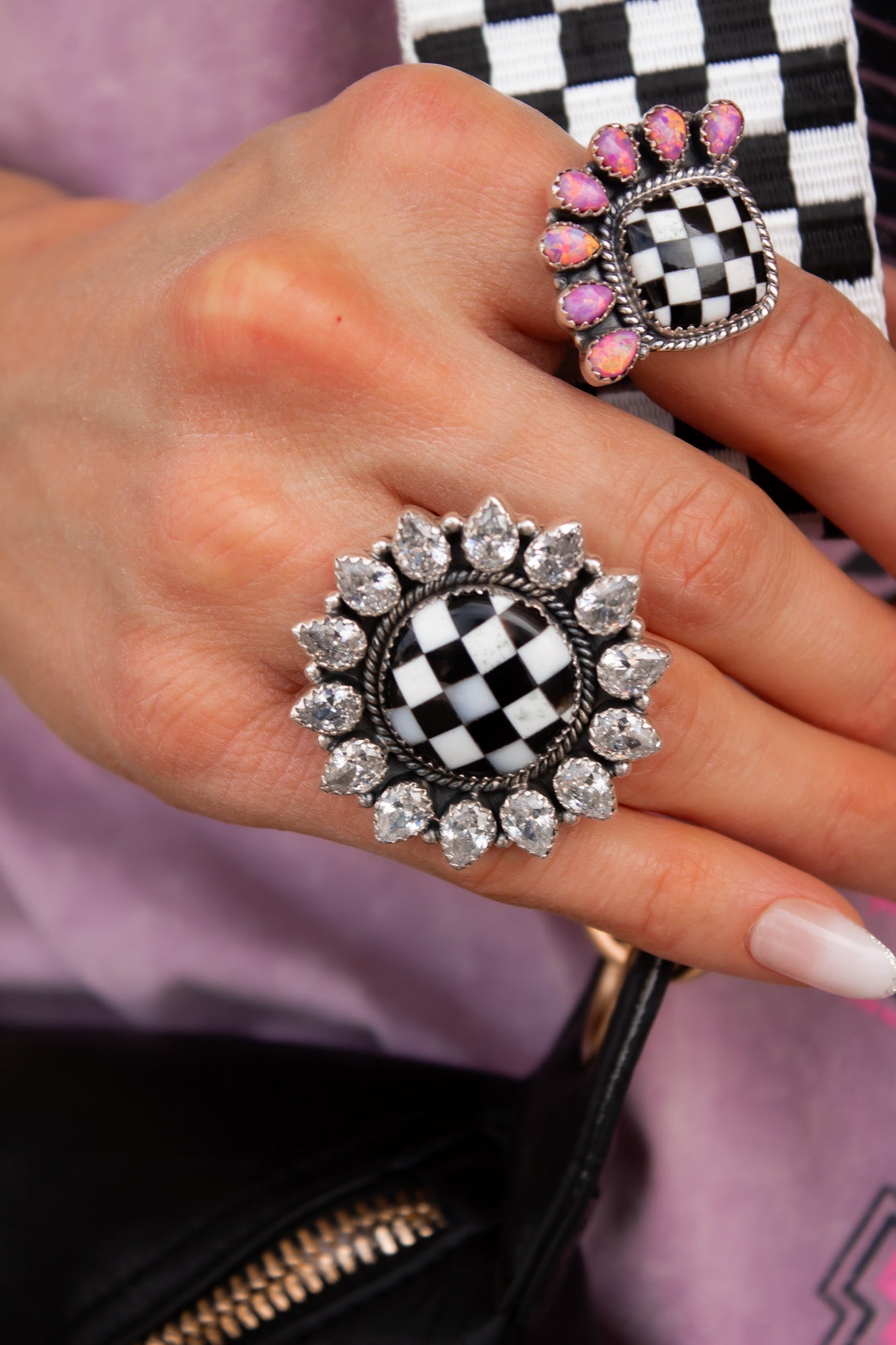 Checkered Sunflower Stone Ring-Band Rings-Krush Kandy, Women's Online Fashion Boutique Located in Phoenix, Arizona (Scottsdale Area)