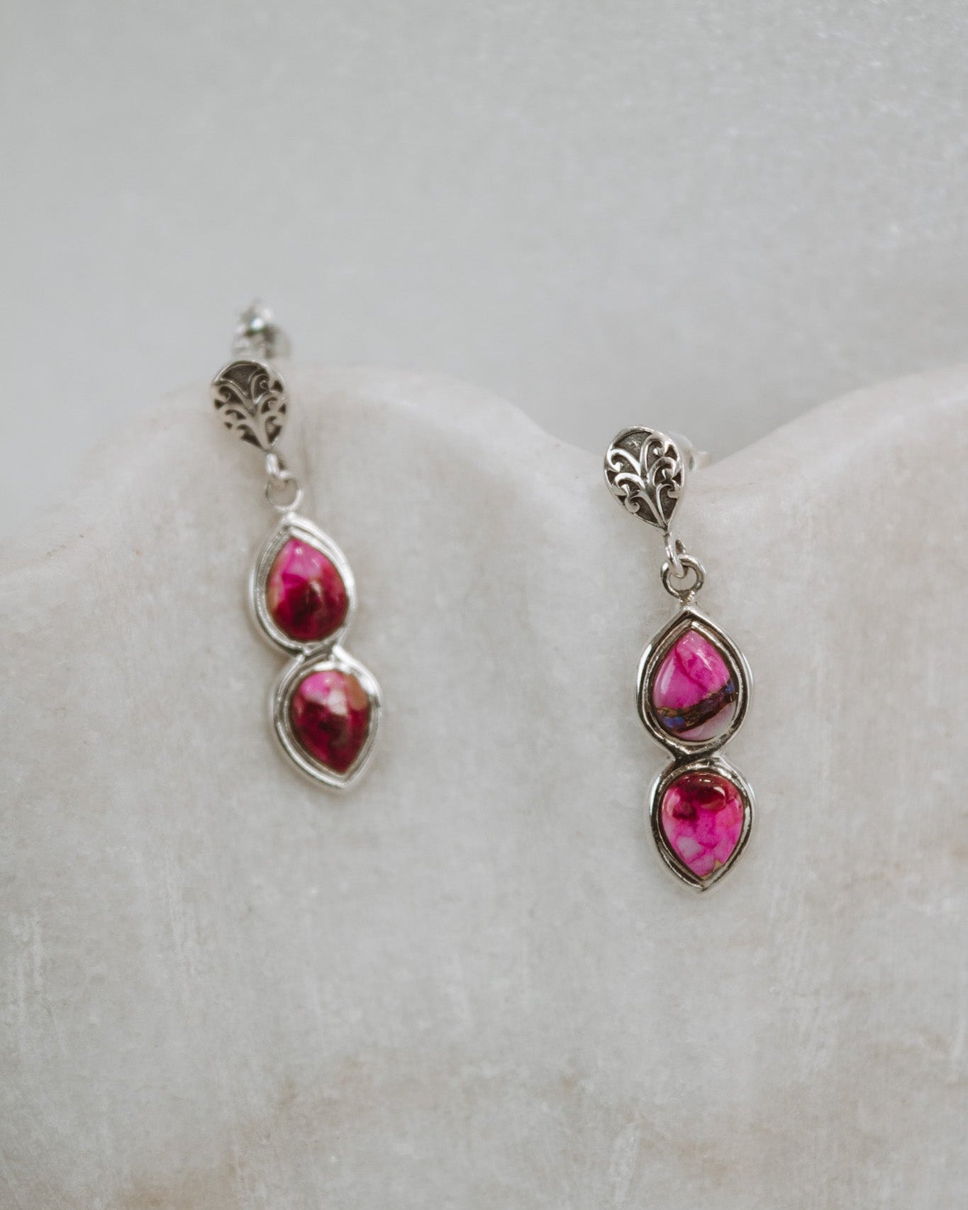Mini Sterling Silver Burst Boho Double Stone Earrings-Drop Earrings-Krush Kandy, Women's Online Fashion Boutique Located in Phoenix, Arizona (Scottsdale Area)