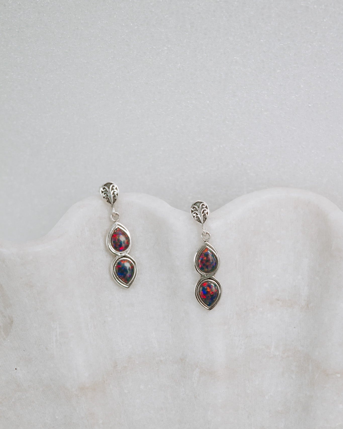 Mini Sterling Silver Burst Boho Double Stone Earrings-Drop Earrings-Krush Kandy, Women's Online Fashion Boutique Located in Phoenix, Arizona (Scottsdale Area)