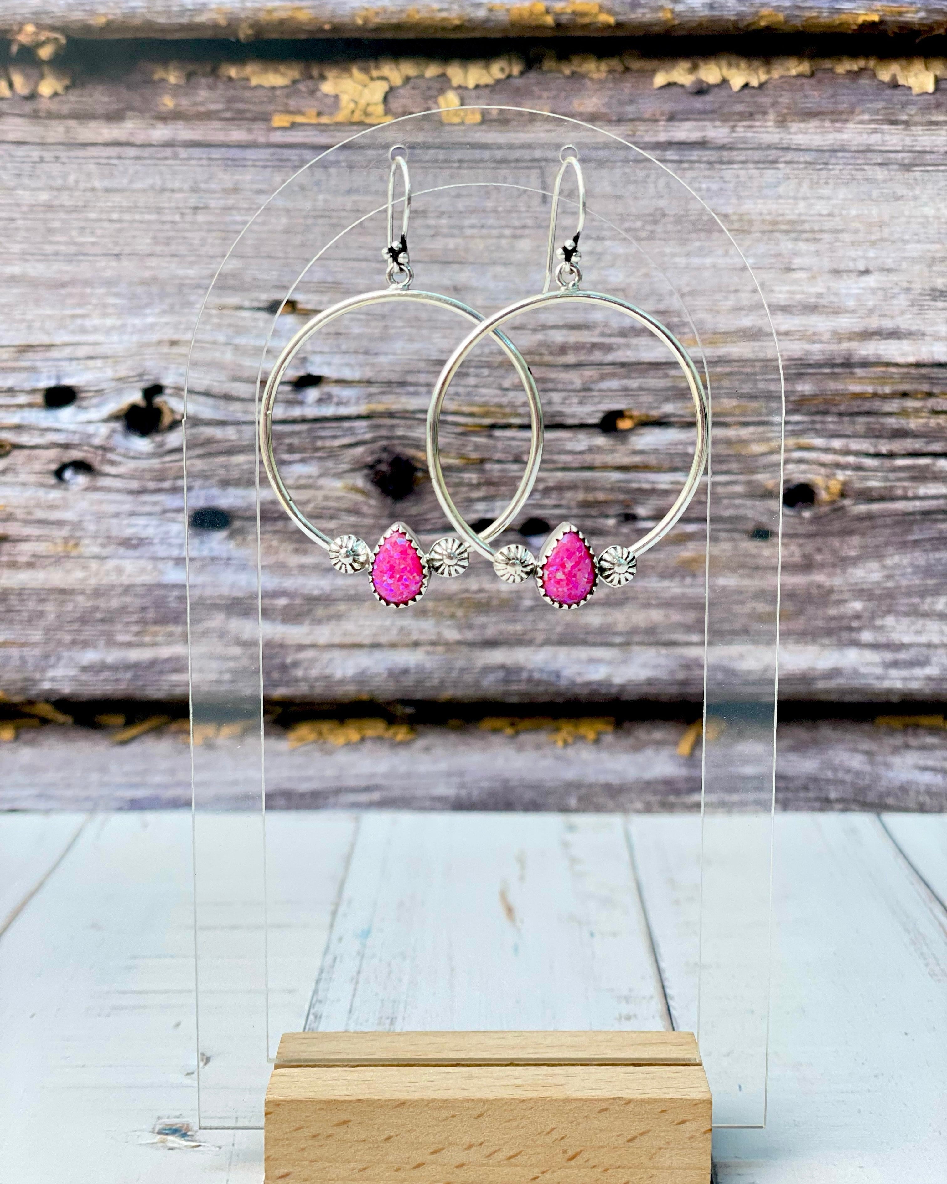 Perfectly Placed Stone Hoop Earrings-Earrings-Krush Kandy, Women's Online Fashion Boutique Located in Phoenix, Arizona (Scottsdale Area)