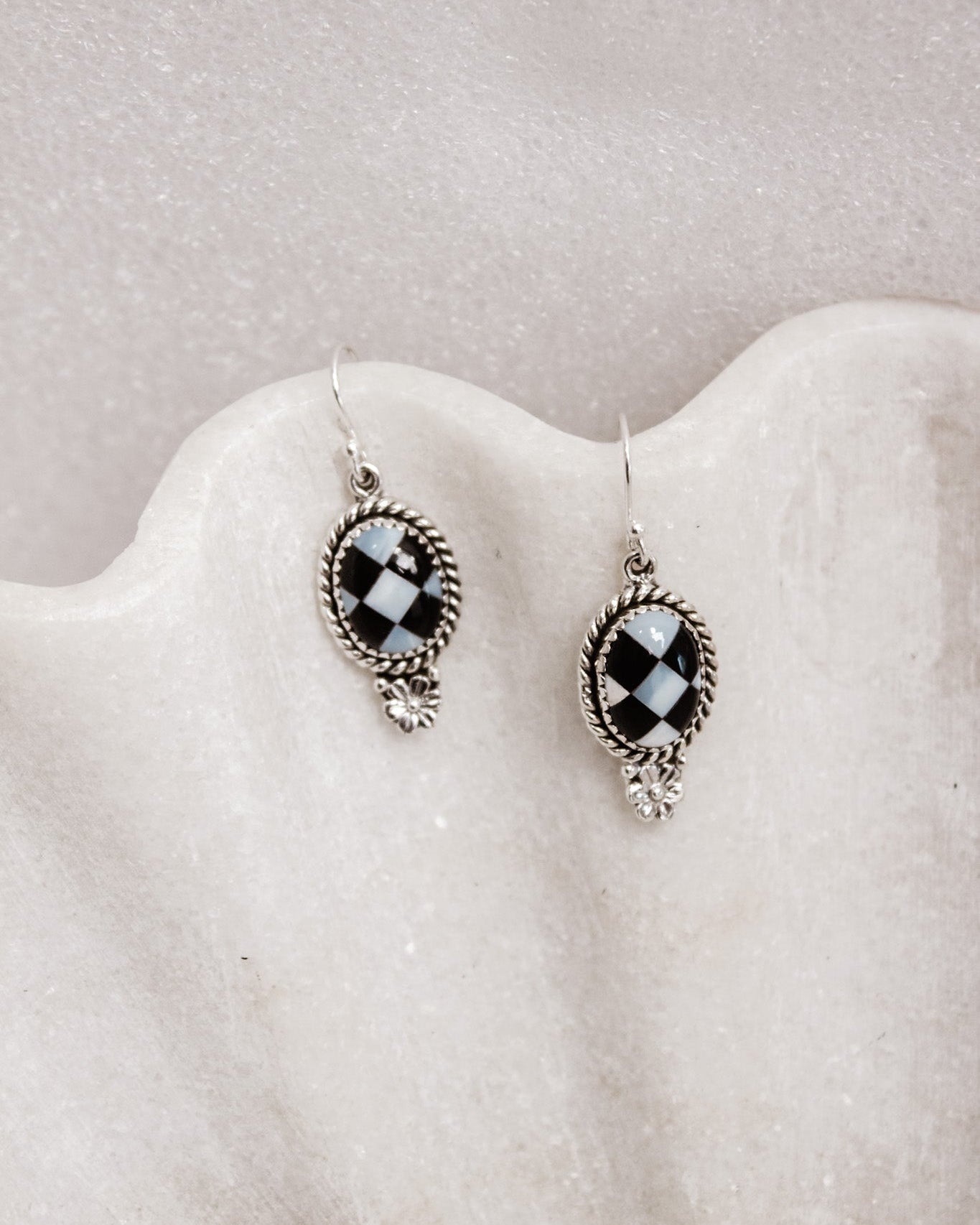 Sterling Daisy Checkered Earrings | By KKB-Stud Earrings-Krush Kandy, Women's Online Fashion Boutique Located in Phoenix, Arizona (Scottsdale Area)