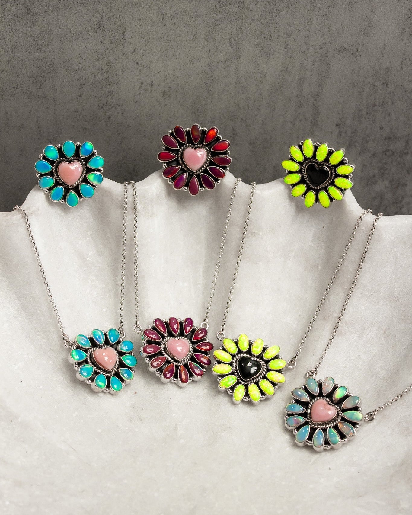 Hearts and Mixed Stone Sterling Silver Necklaces & Rings-Chain Necklaces-Krush Kandy, Women's Online Fashion Boutique Located in Phoenix, Arizona (Scottsdale Area)