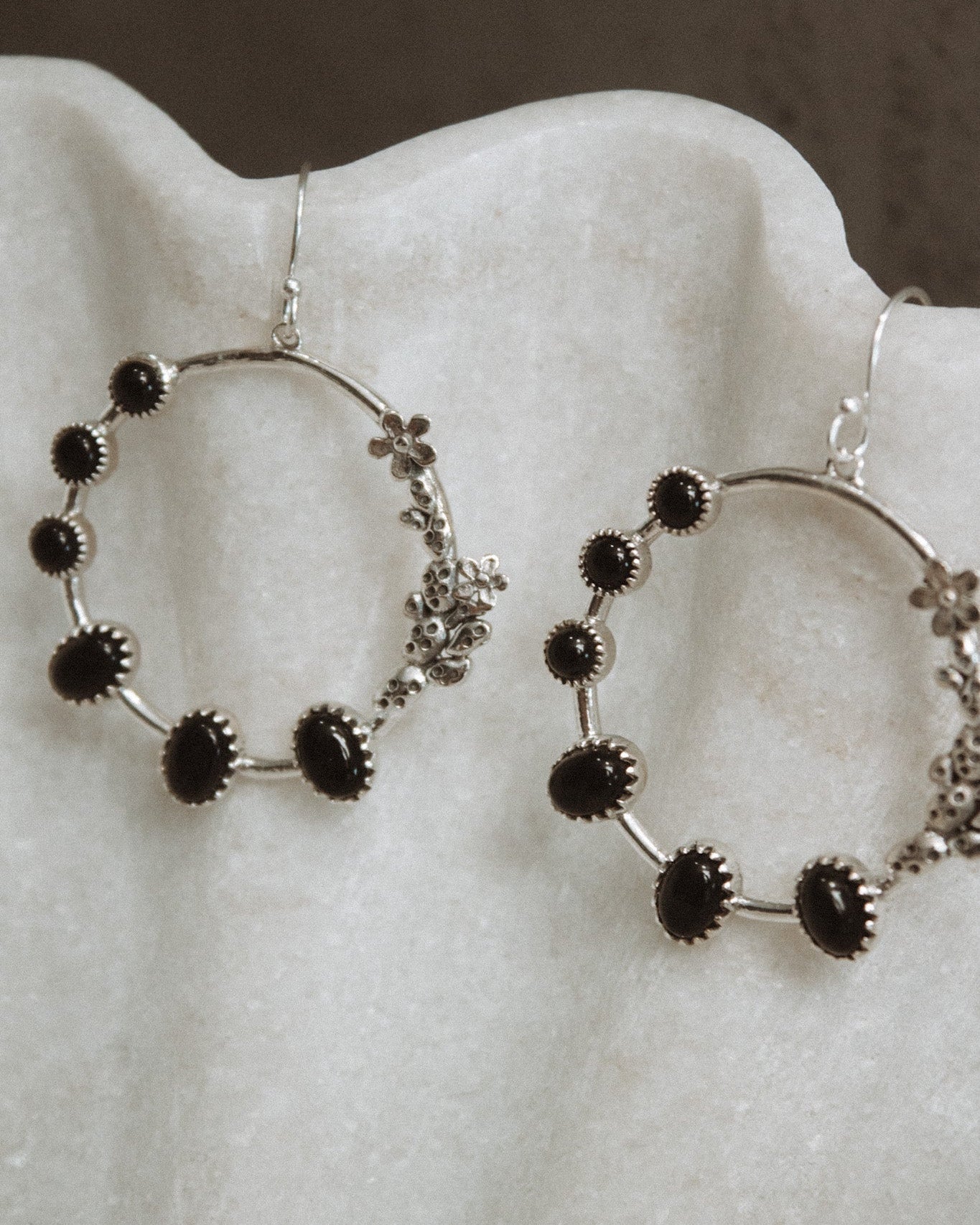 Flower Bed Sterling Silver Stone Hoop Earrings-Hoop Earrings-Krush Kandy, Women's Online Fashion Boutique Located in Phoenix, Arizona (Scottsdale Area)