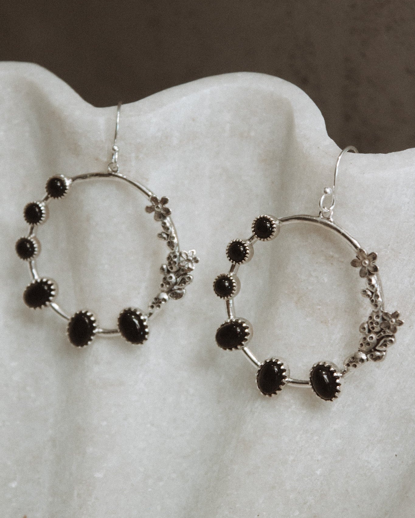 Flower Bed Sterling Silver Stone Hoop Earrings-Hoop Earrings-Krush Kandy, Women's Online Fashion Boutique Located in Phoenix, Arizona (Scottsdale Area)