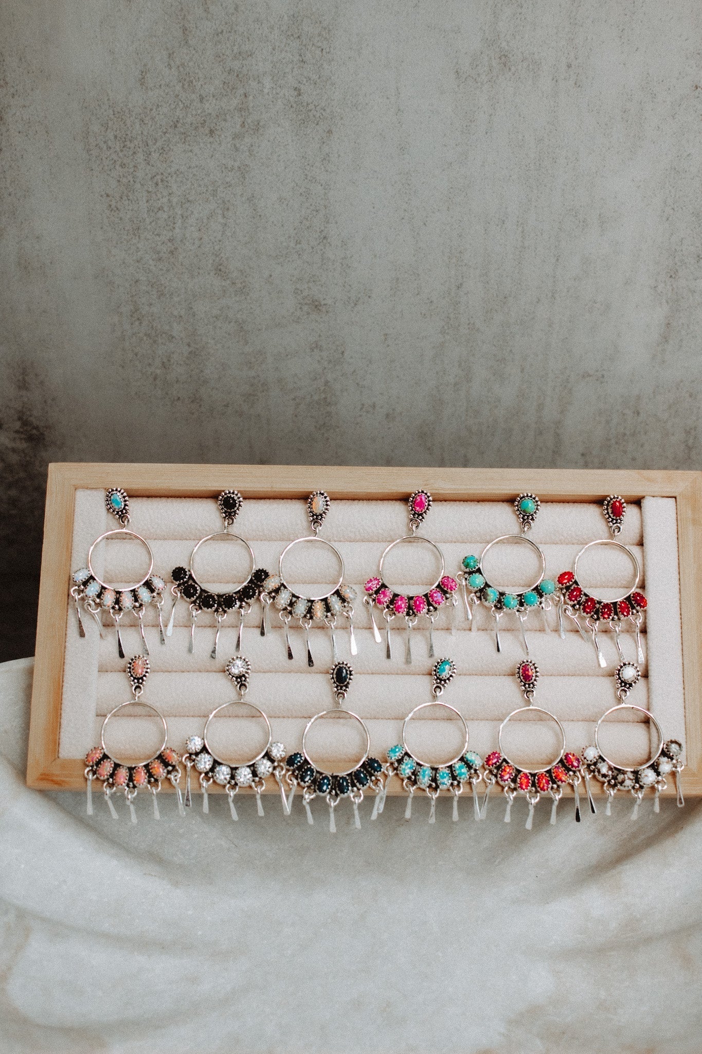 7 Jewel Hoop Studded Dangle Earring-Drop Earrings-Krush Kandy, Women's Online Fashion Boutique Located in Phoenix, Arizona (Scottsdale Area)