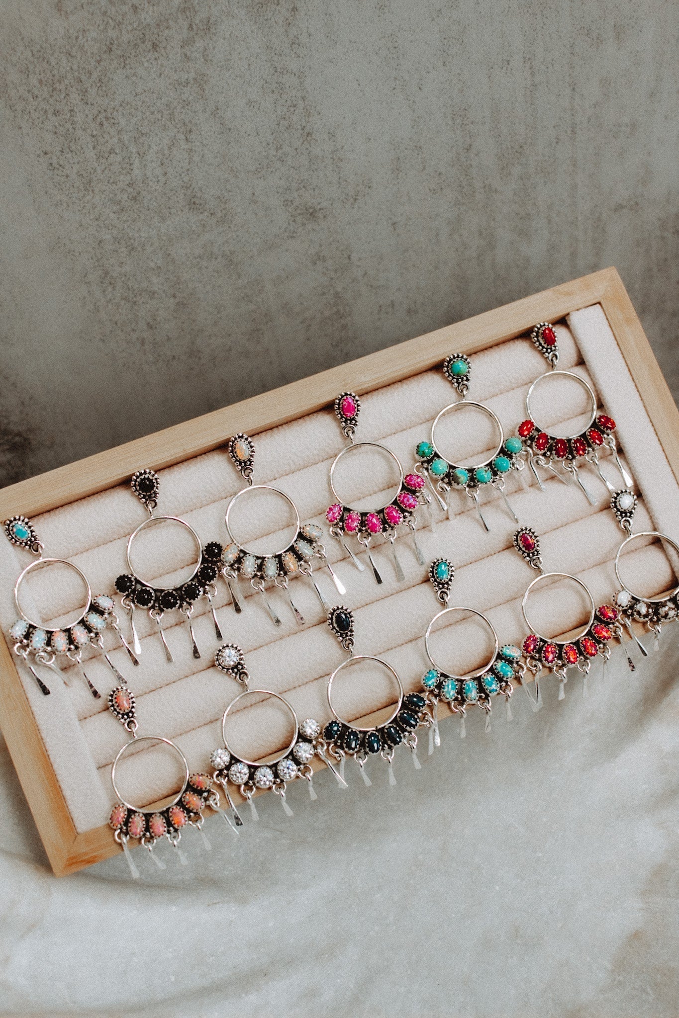 7 Jewel Hoop Studded Dangle Earring-Drop Earrings-Krush Kandy, Women's Online Fashion Boutique Located in Phoenix, Arizona (Scottsdale Area)