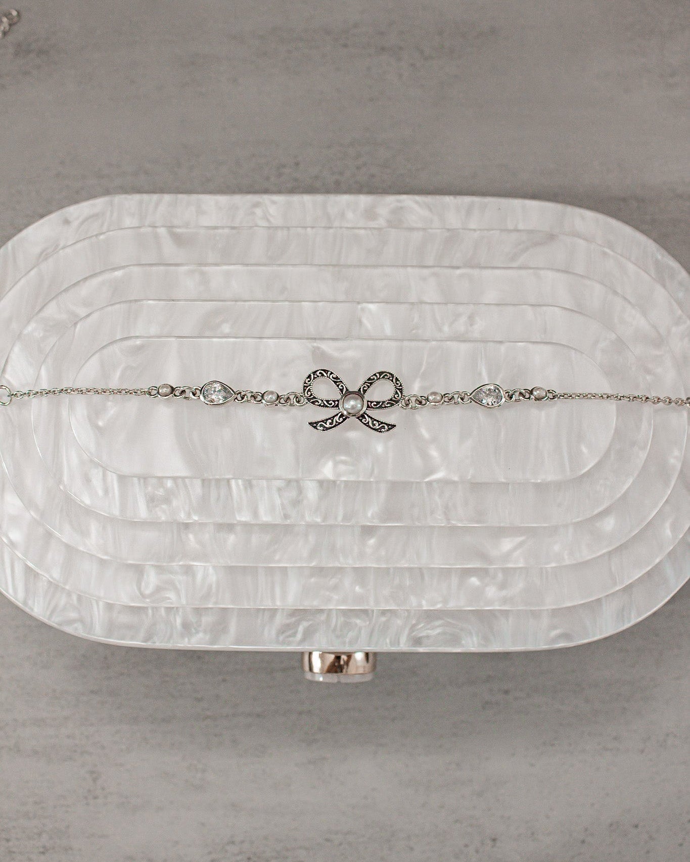Sterling Bow Stone Bracelet-Chain Bracelets-Krush Kandy, Women's Online Fashion Boutique Located in Phoenix, Arizona (Scottsdale Area)