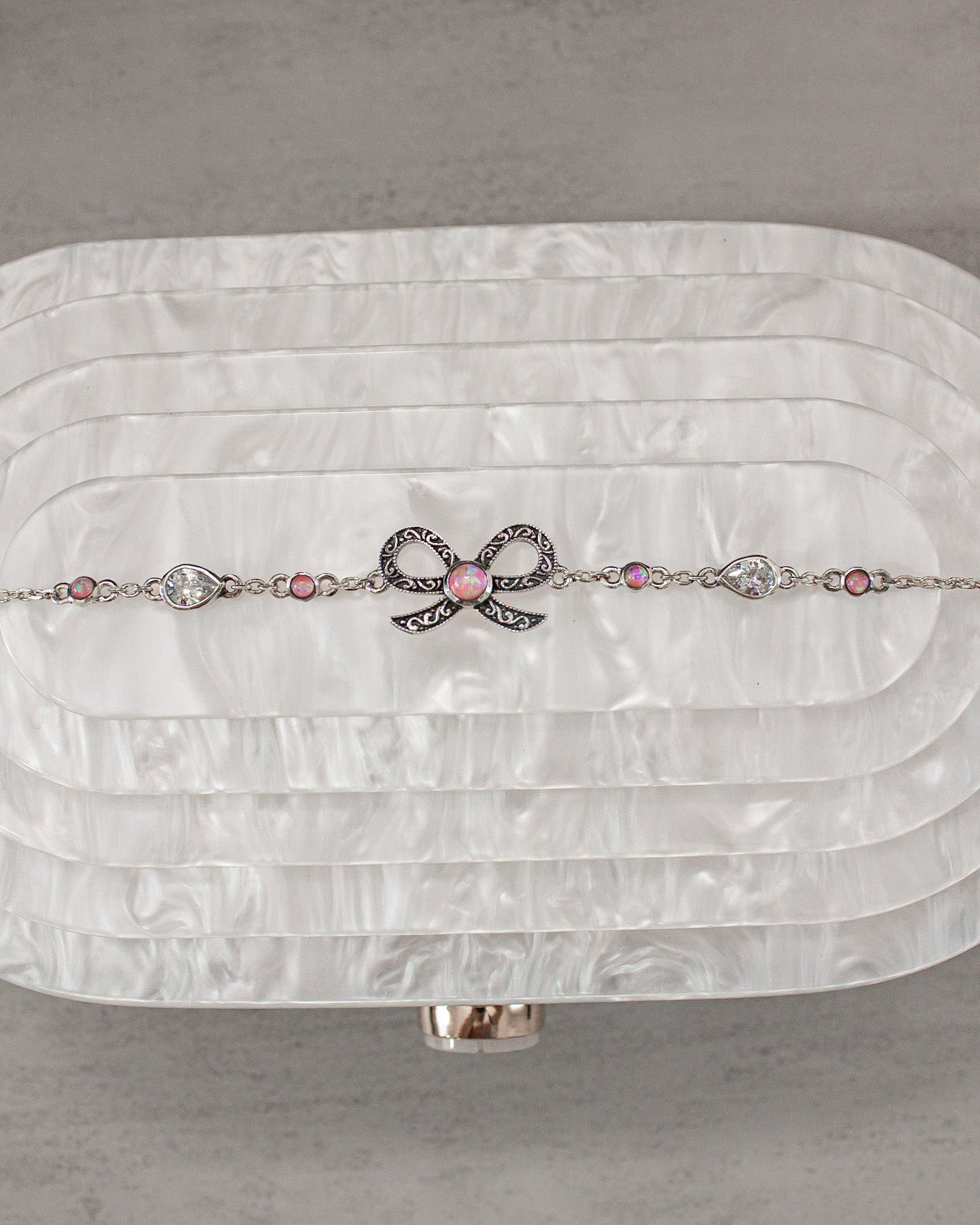 Sterling Bow Stone Bracelet-Chain Bracelets-Krush Kandy, Women's Online Fashion Boutique Located in Phoenix, Arizona (Scottsdale Area)