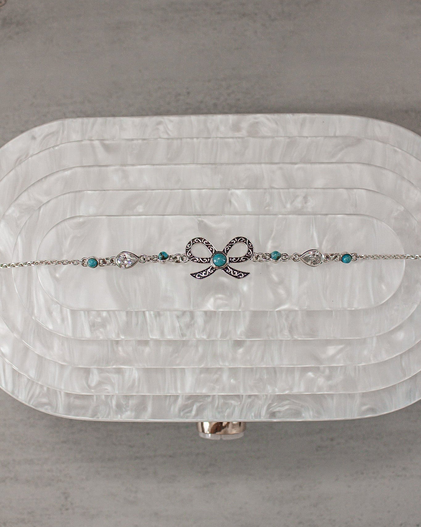 Sterling Bow Stone Bracelet-Chain Bracelets-Krush Kandy, Women's Online Fashion Boutique Located in Phoenix, Arizona (Scottsdale Area)