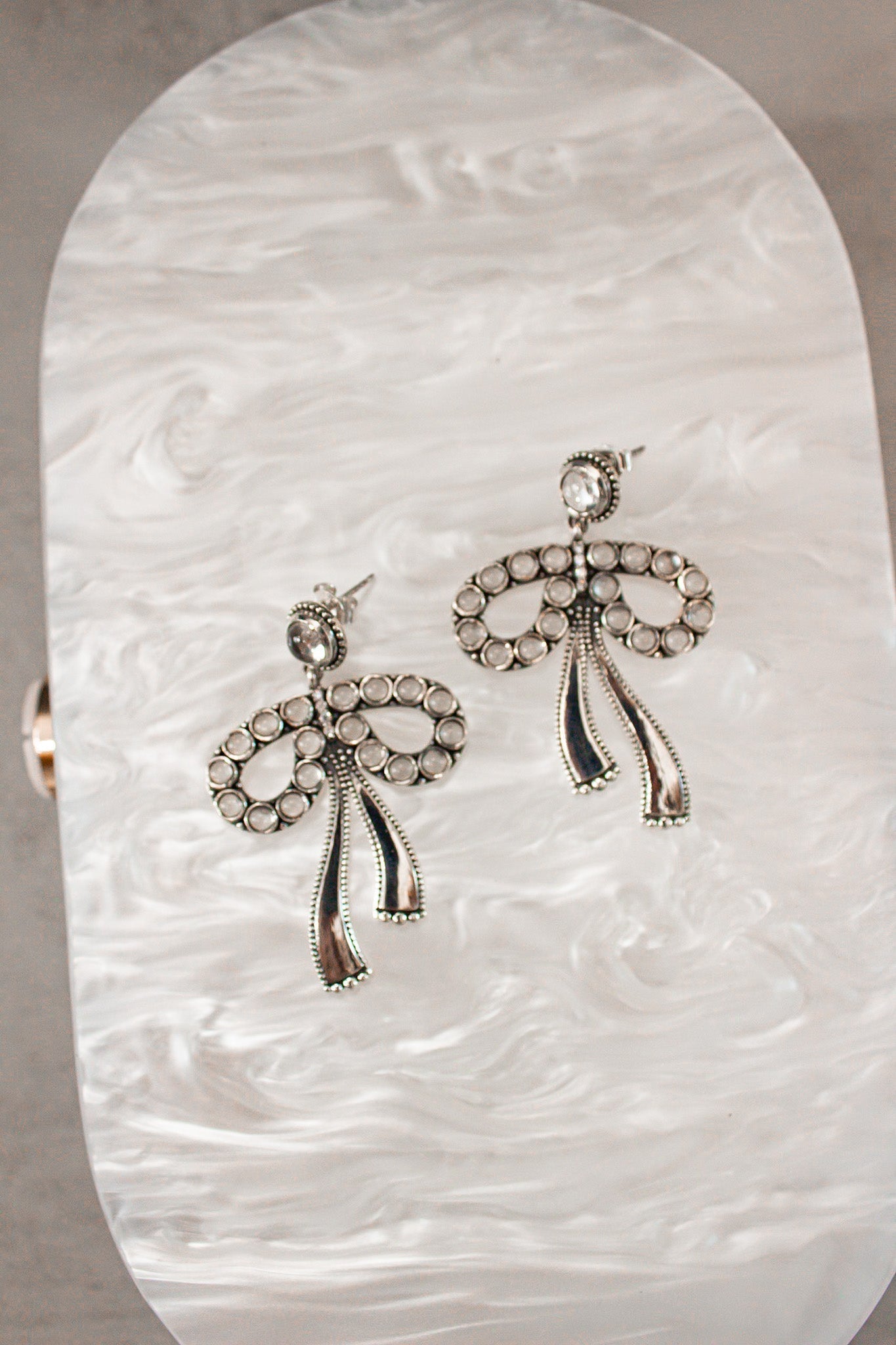 Stone Bliss Sterling Silver Bow Earrings-Stud Earrings-Krush Kandy, Women's Online Fashion Boutique Located in Phoenix, Arizona (Scottsdale Area)