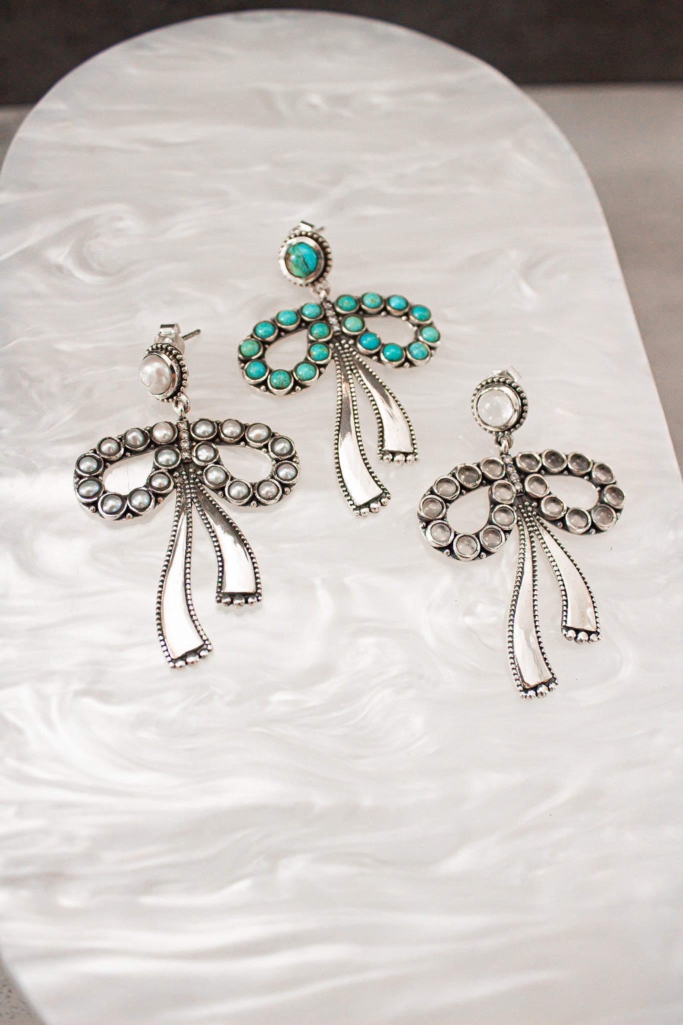 Stone Bliss Sterling Silver Bow Earrings-Stud Earrings-Krush Kandy, Women's Online Fashion Boutique Located in Phoenix, Arizona (Scottsdale Area)