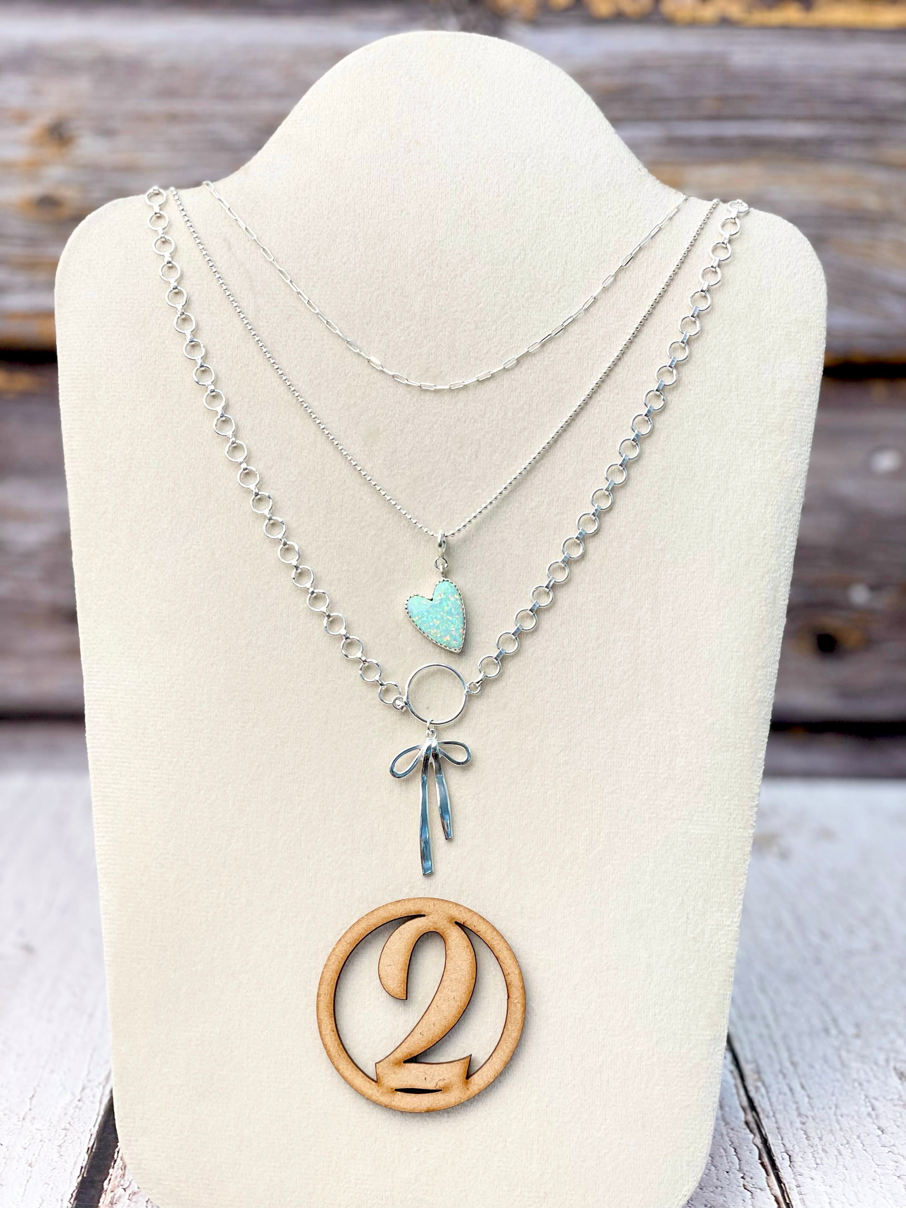 Opal Heart & Bow Layered Necklace-Necklaces-Krush Kandy, Women's Online Fashion Boutique Located in Phoenix, Arizona (Scottsdale Area)