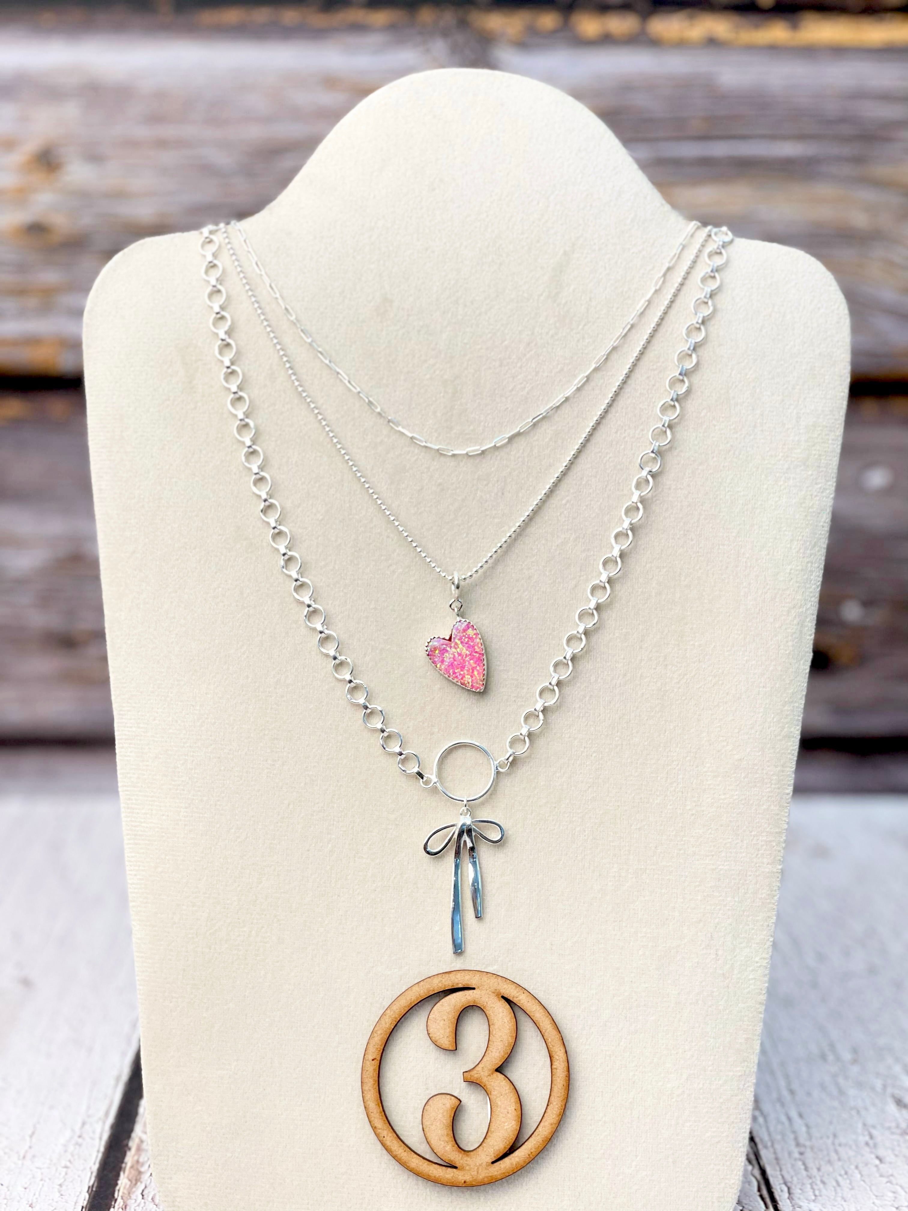 Opal Heart & Bow Layered Necklace-Necklaces-Krush Kandy, Women's Online Fashion Boutique Located in Phoenix, Arizona (Scottsdale Area)