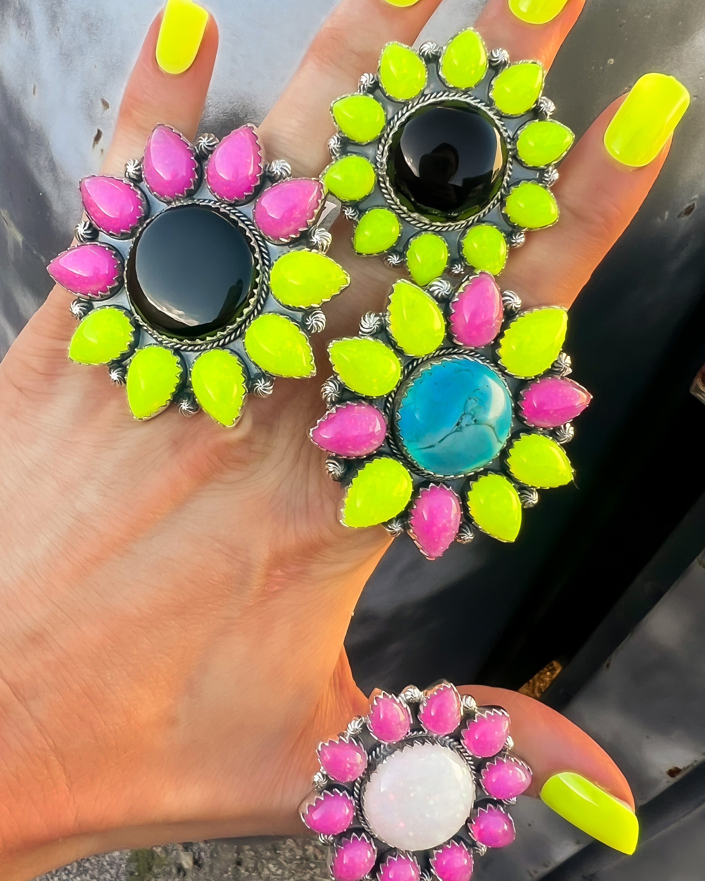 OPAL Sunflower Cluster Sterling Silver Rings-Cluster Rings-Krush Kandy, Women's Online Fashion Boutique Located in Phoenix, Arizona (Scottsdale Area)
