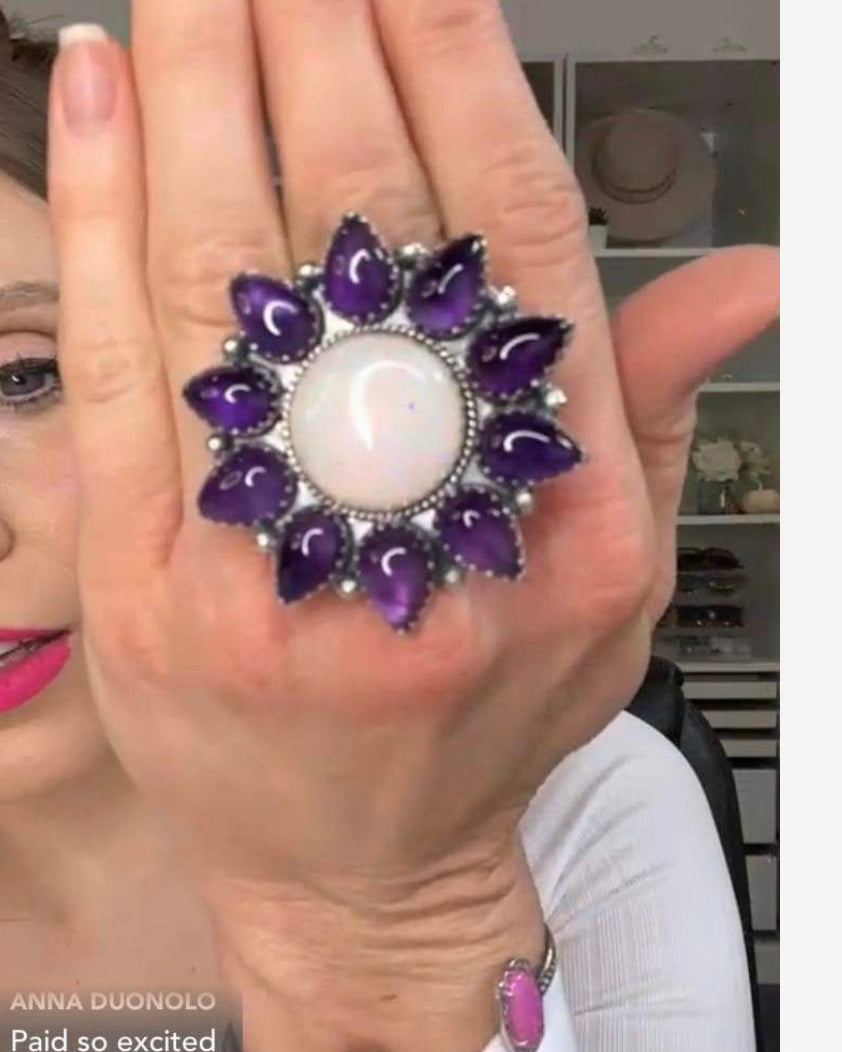 OPAL Sunflower Cluster Sterling Silver Rings-Cluster Rings-Krush Kandy, Women's Online Fashion Boutique Located in Phoenix, Arizona (Scottsdale Area)