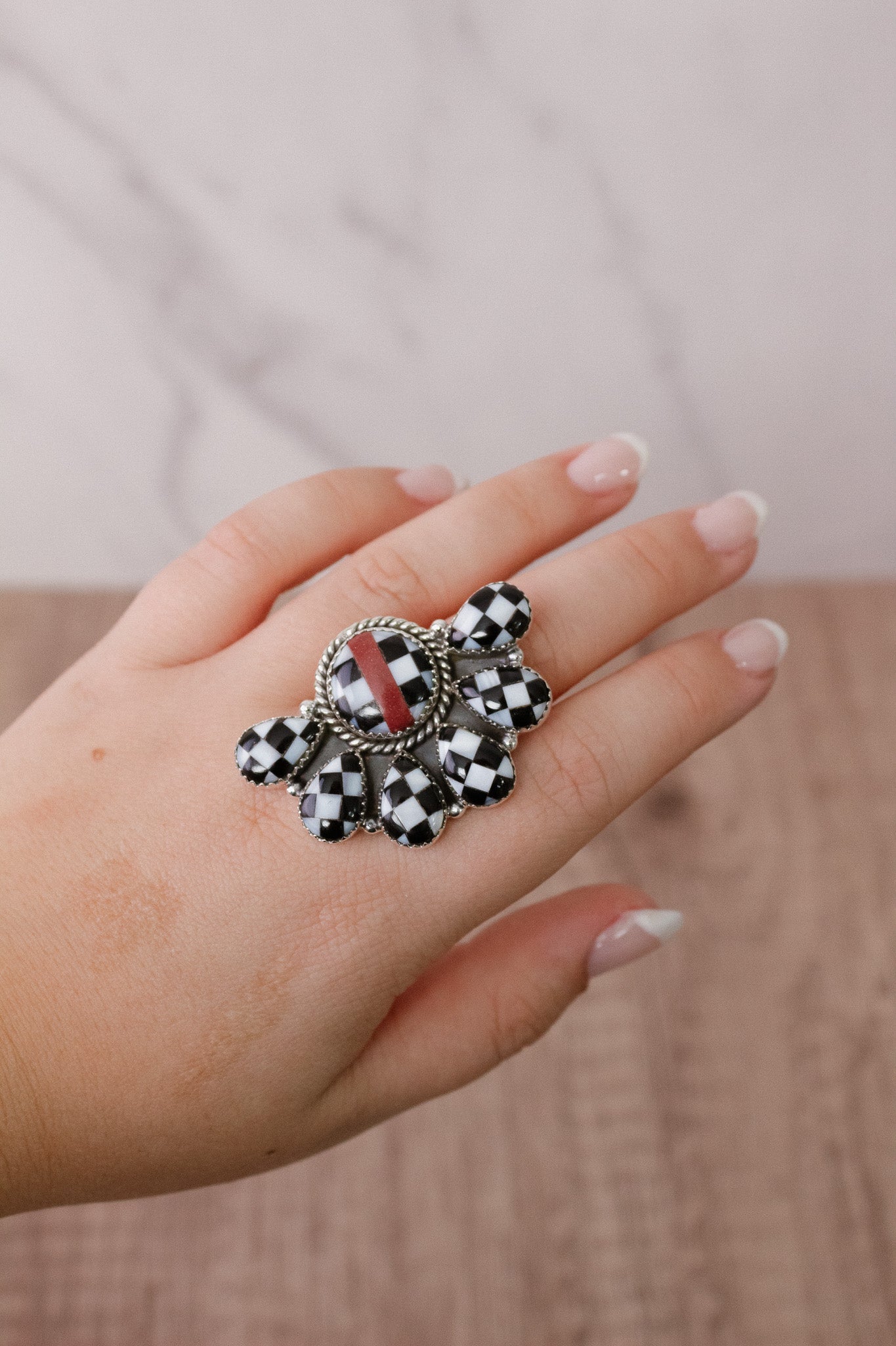 Finish Line Checkered Stone Ring-Ring Sizers-Krush Kandy, Women's Online Fashion Boutique Located in Phoenix, Arizona (Scottsdale Area)